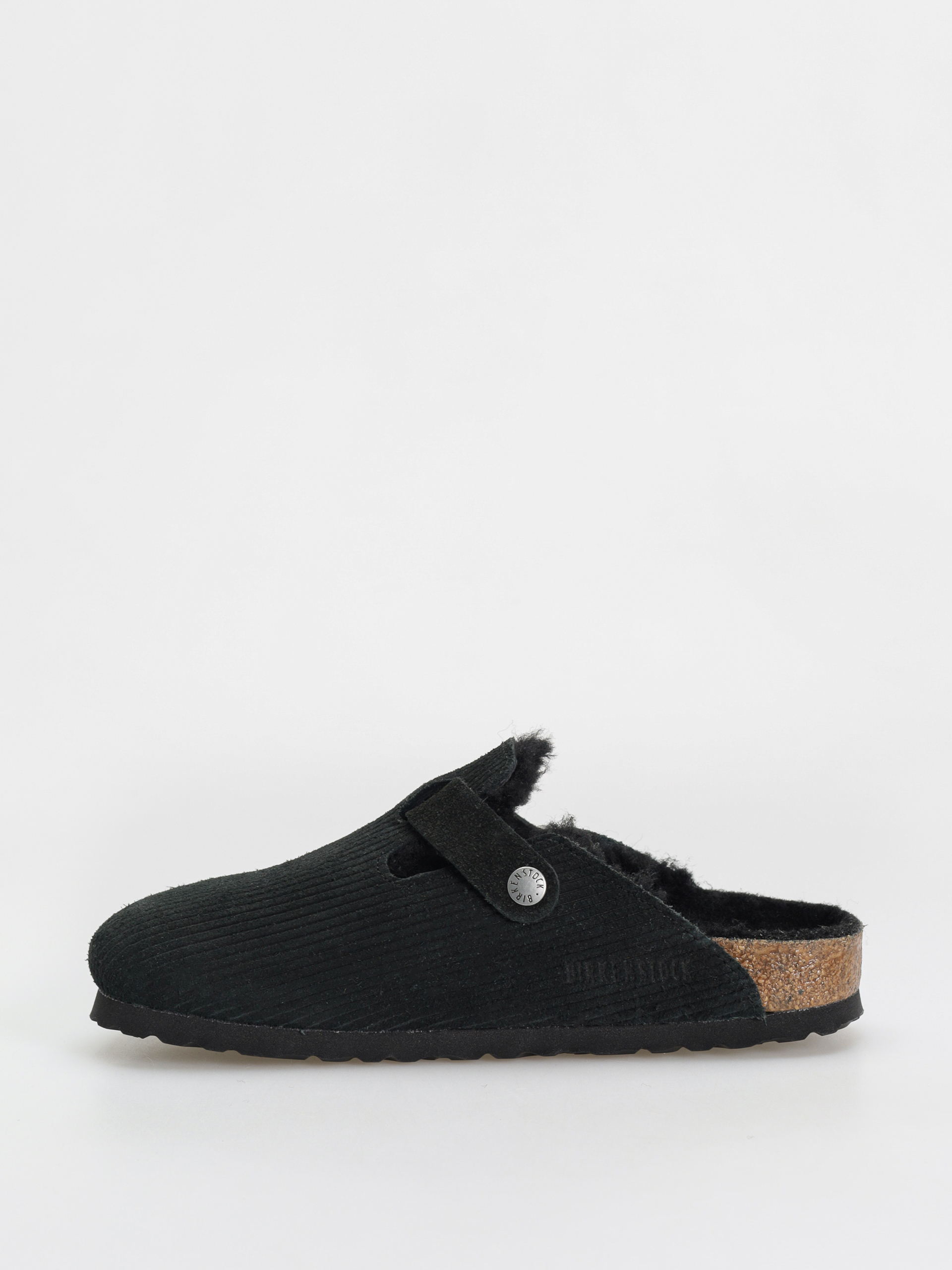 Plážovky Birkenstock Boston VL Fell Suede Leather Fur Narrow Wmn (corduroy black)