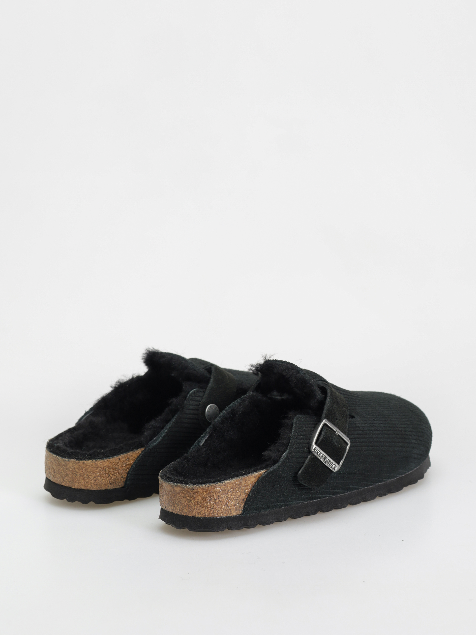 Plážovky Birkenstock Boston VL Fell Suede Leather Fur Narrow Wmn (corduroy black)