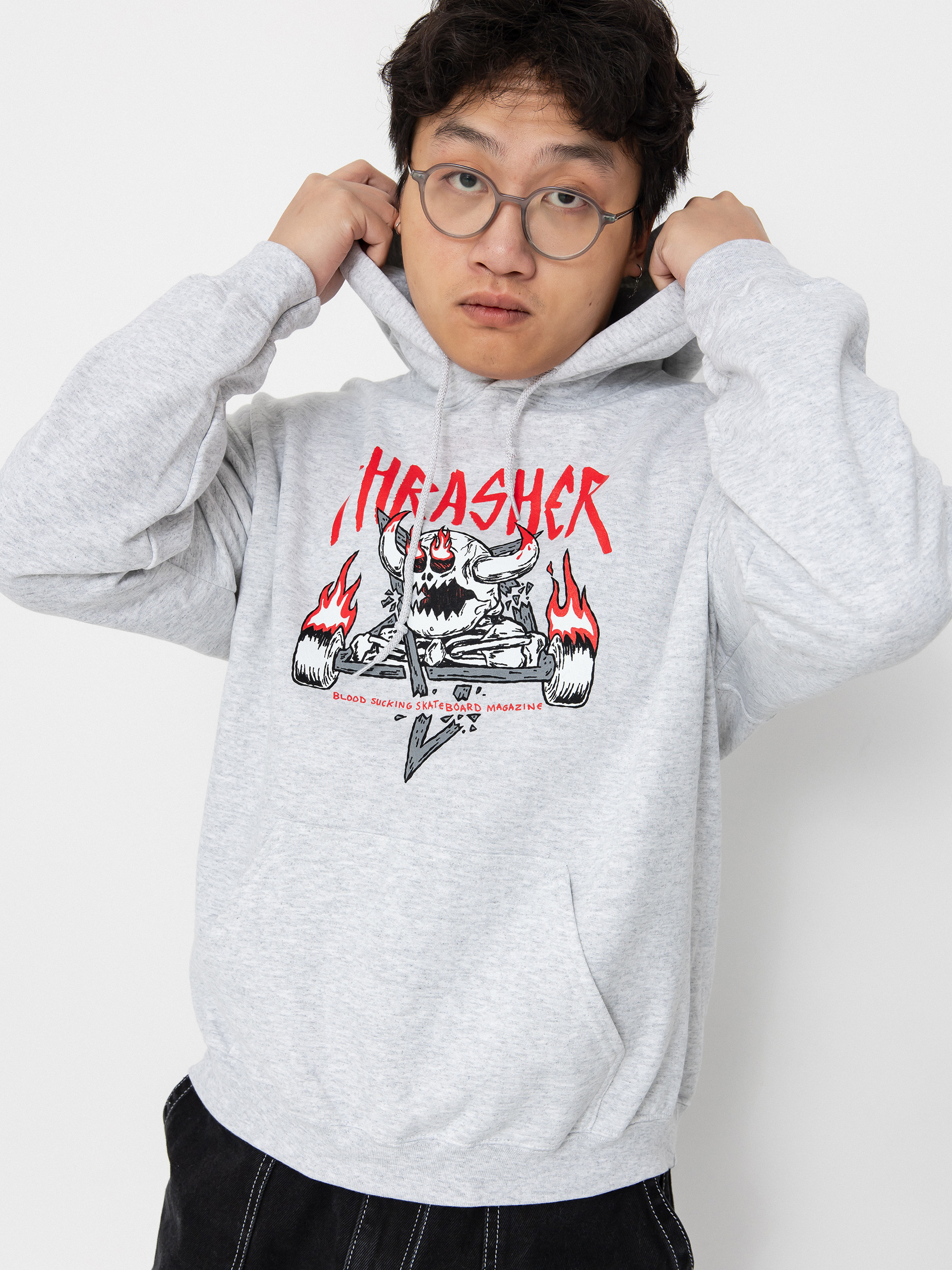 Mikina s kapucí Thrasher X Toy Machine Monster Gram HD (ash grey)