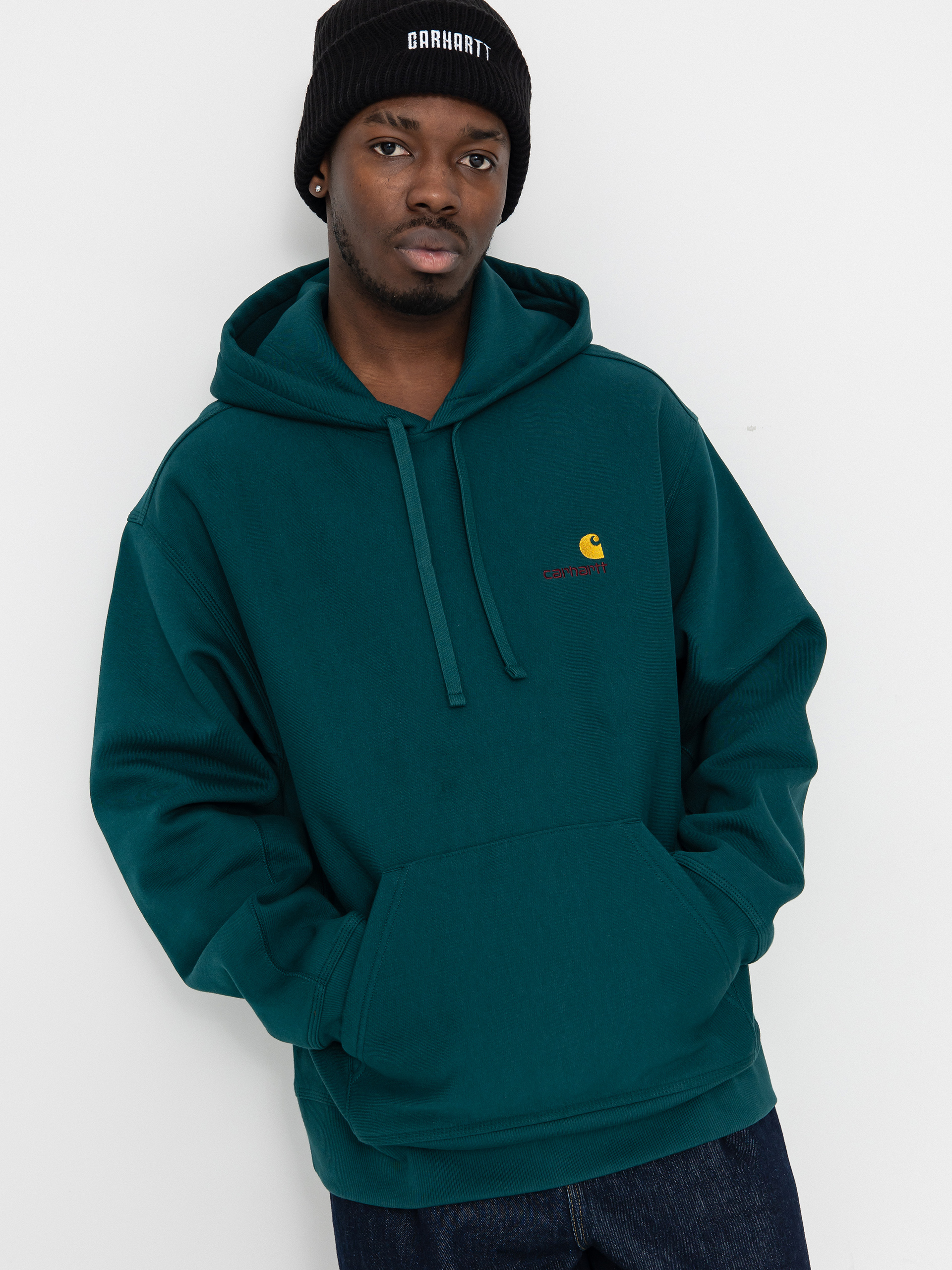 Mikina s kapucí Carhartt WIP American Script HD (malachite)