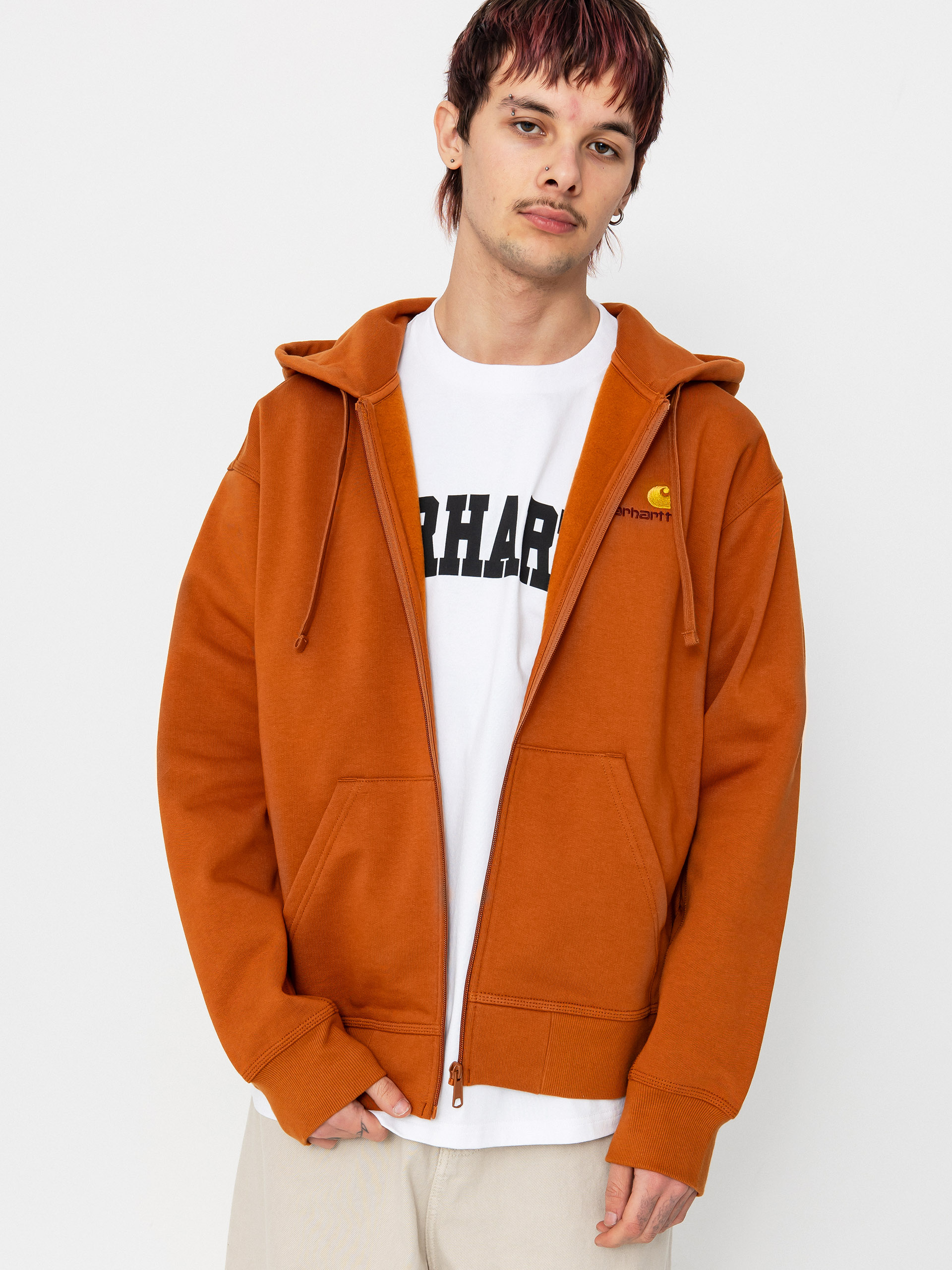 Mikina s kapucí Carhartt WIP American Script ZHD (sienna)