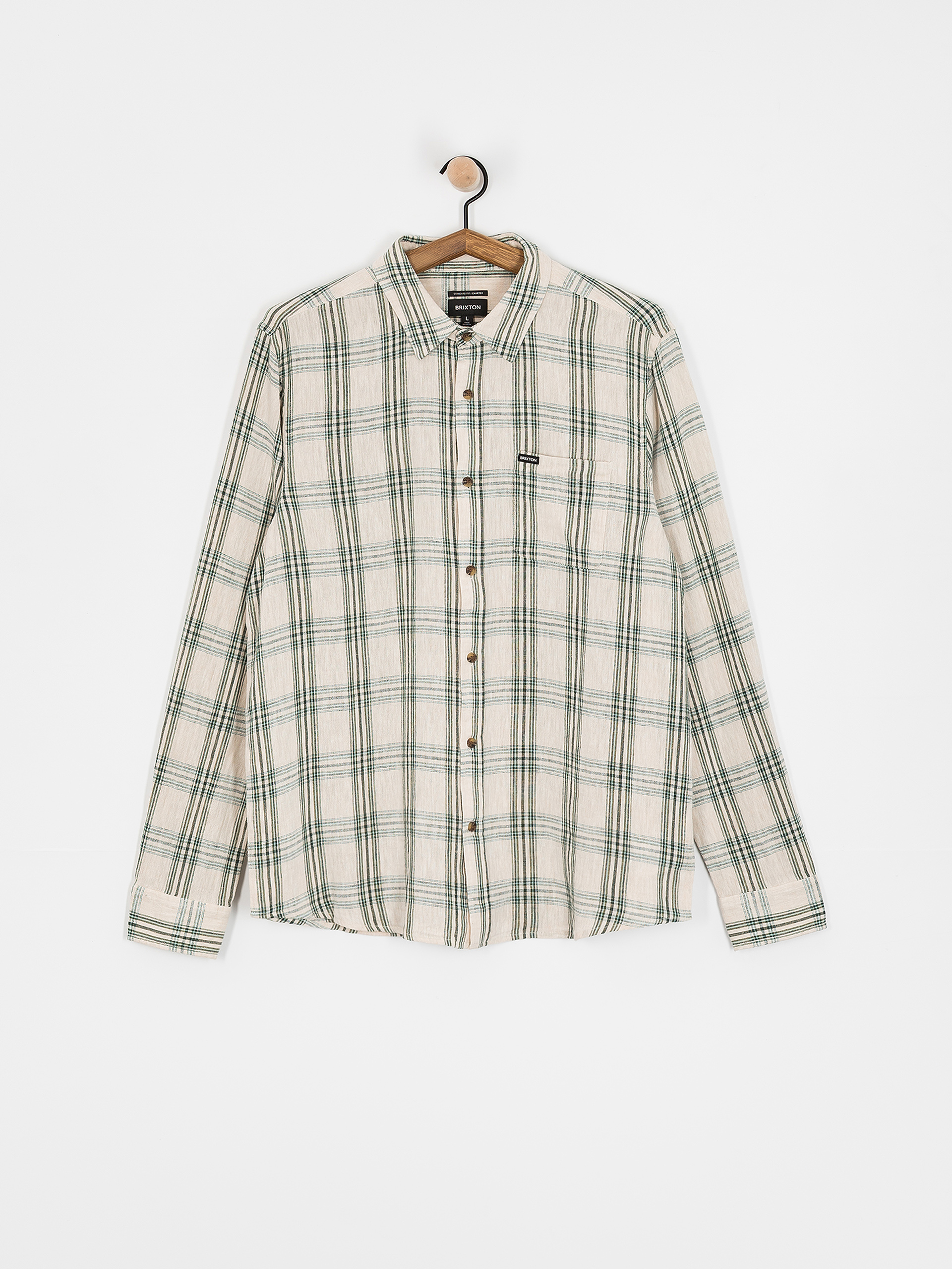 Košile Brixton Charter Linen Blend Ls (off white/ivy green plaid)