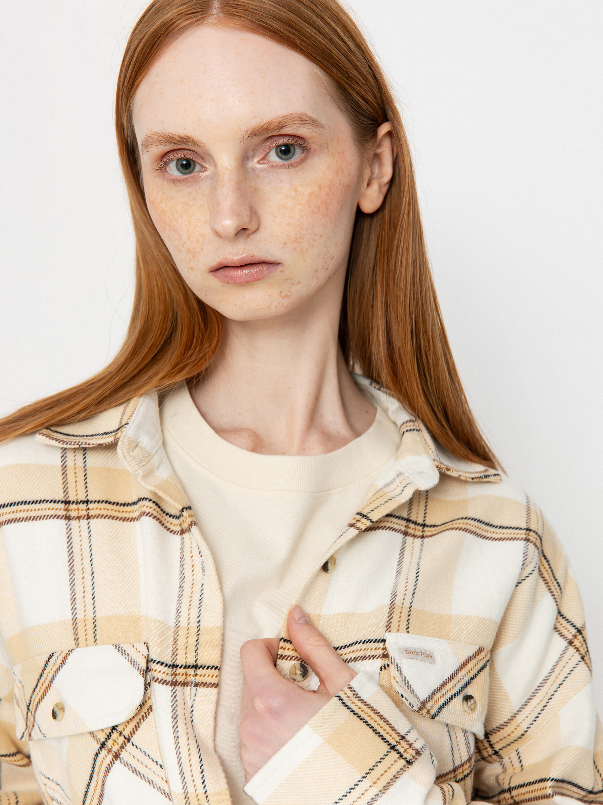 Košile Brixton Bowery Classic Flannel Wmn (off white/semolina/washed copp)