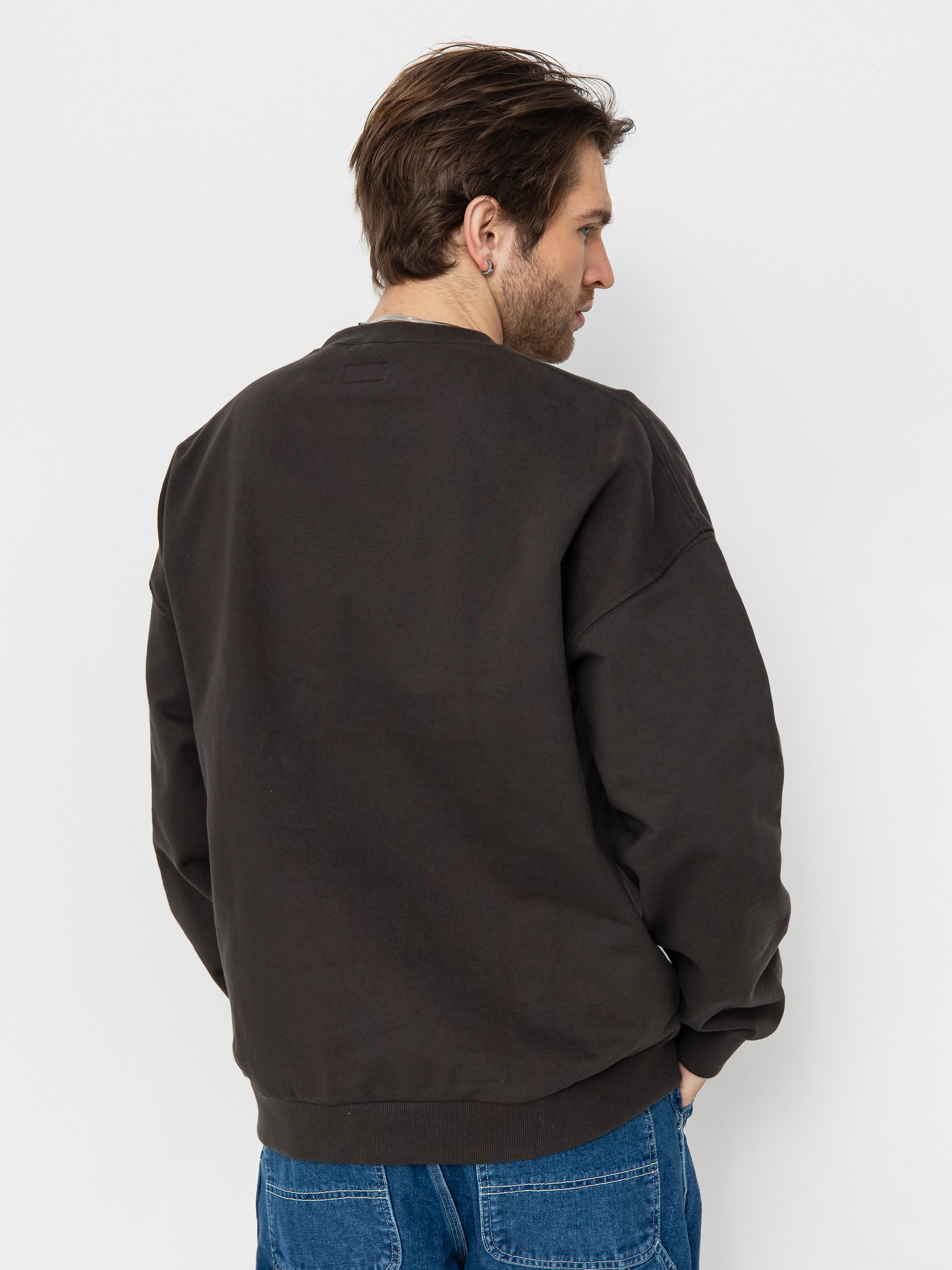 Mikina Brixton Embroidered Heavy Weight Crew (washed black)