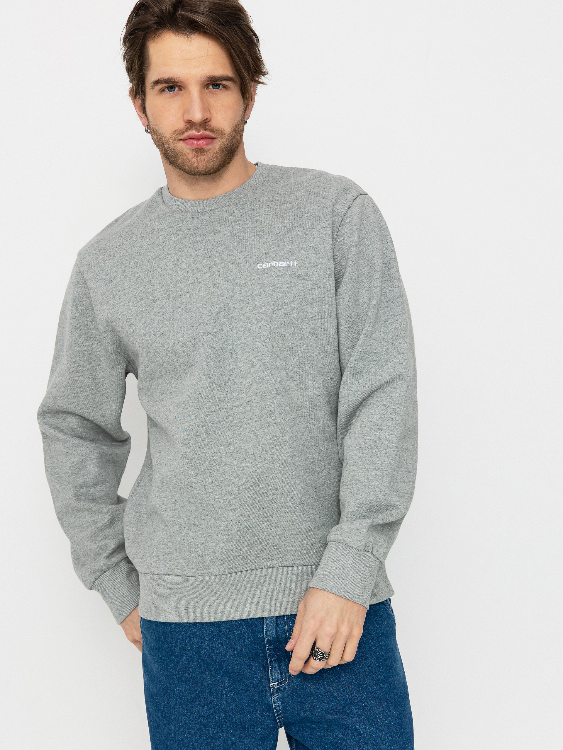 Mikina Carhartt WIP Script Embroidery (grey heather/white)