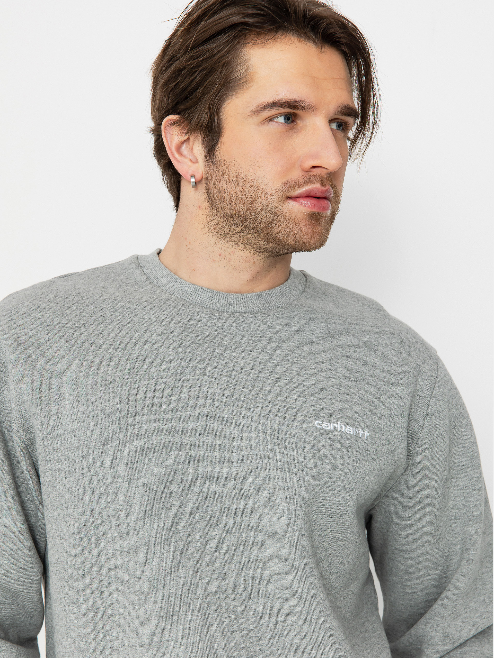 Mikina Carhartt WIP Script Embroidery (grey heather/white)