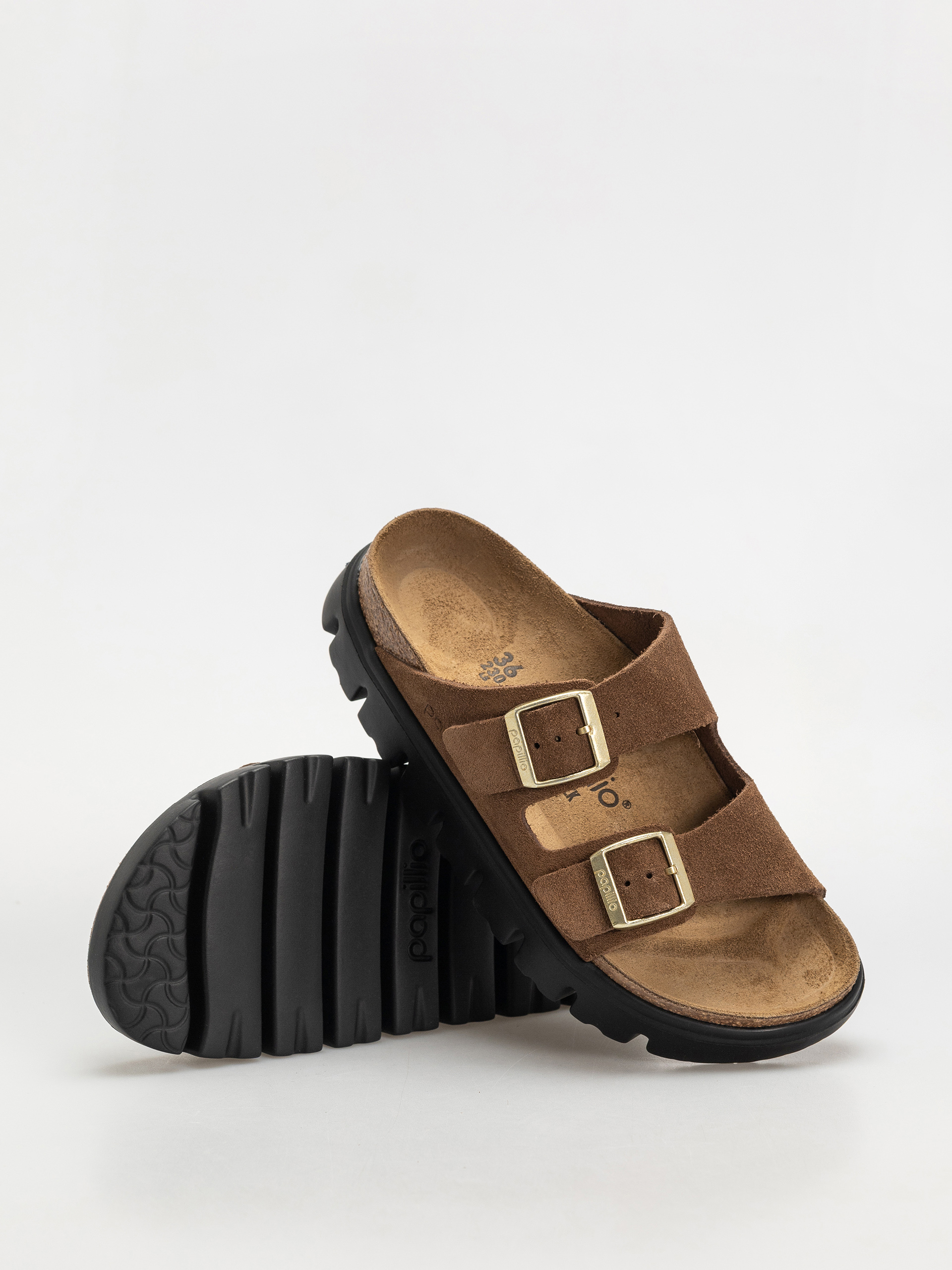 Plážovky Birkenstock Arizona Chunky Suede Narrow Wmn (dark tea/black)