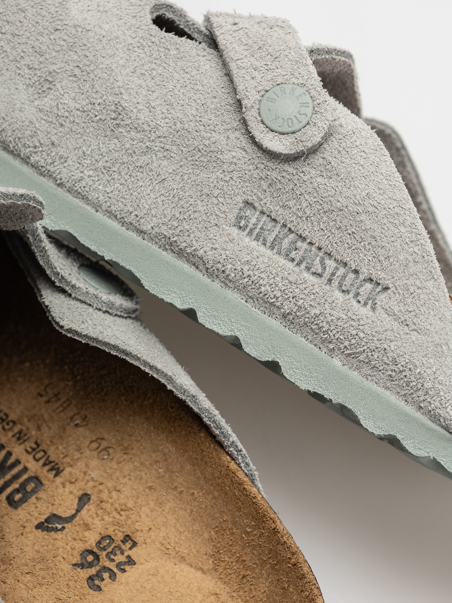 Plážovky Birkenstock Boston Suede Leather Narrow Wmn (pure sage)