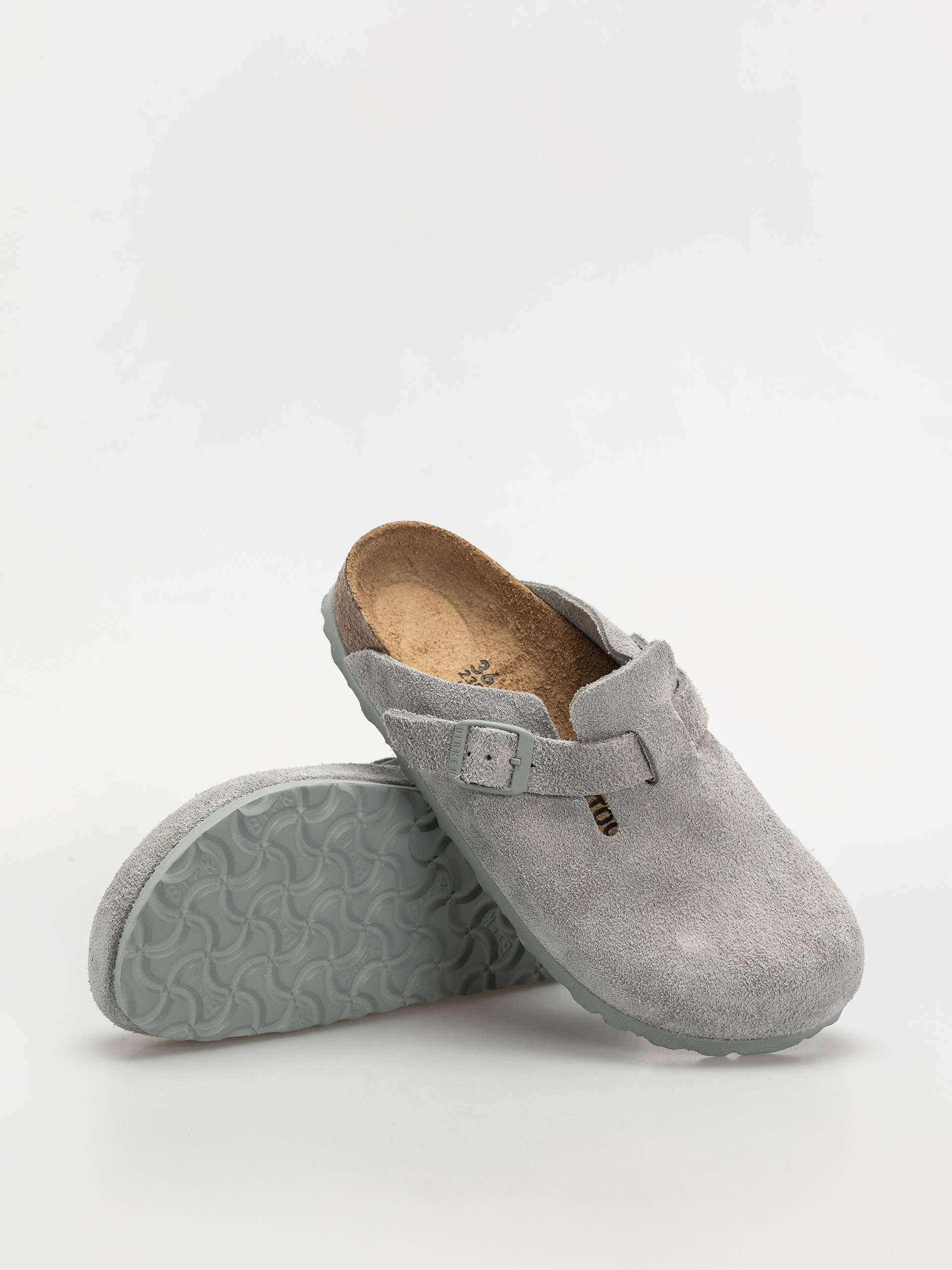 Plážovky Birkenstock Boston Suede Leather Narrow Wmn (pure sage)