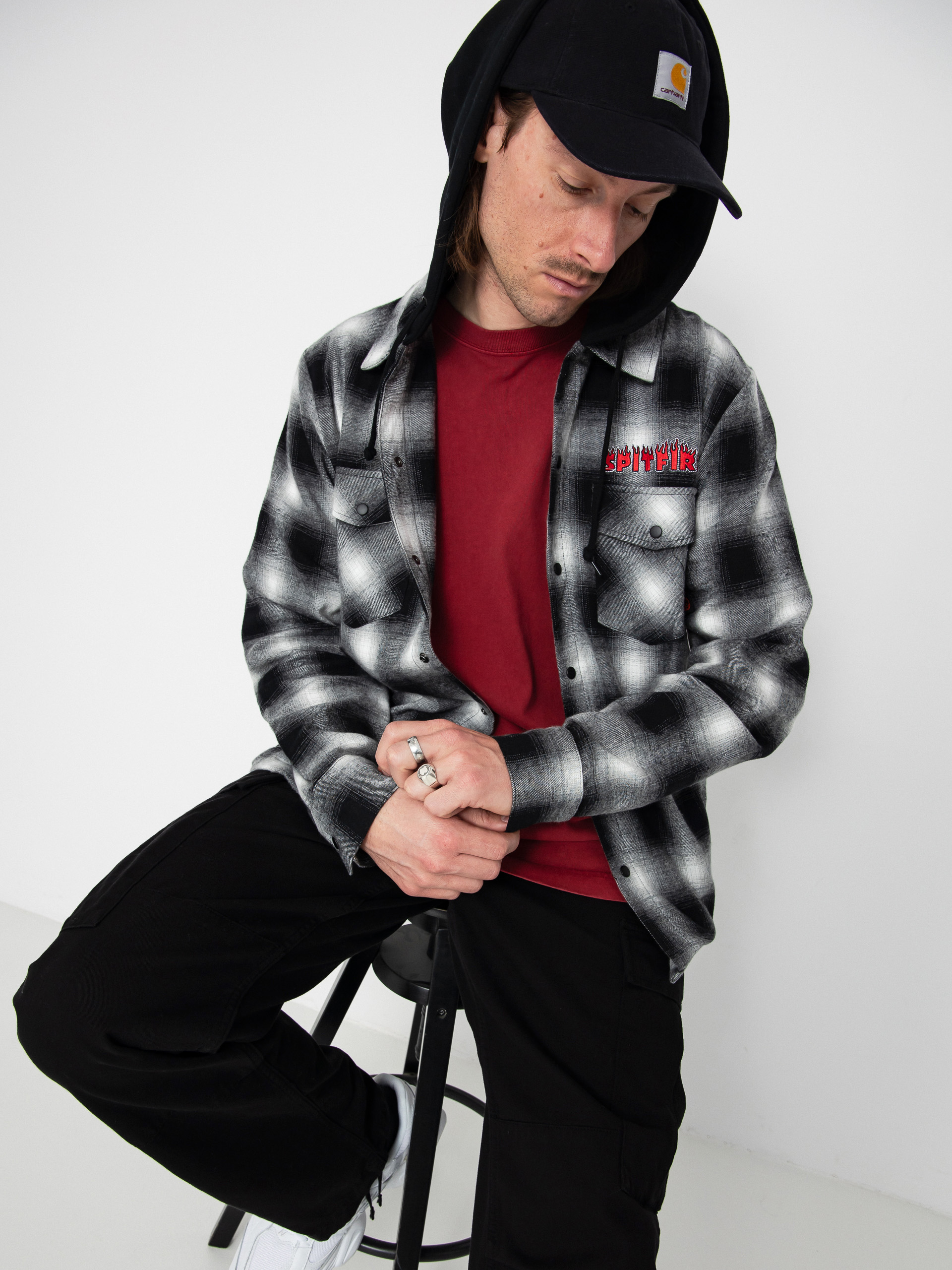 Košile Spitfire Demonseed Hooded Flannel (black/white/multi color embroideries)