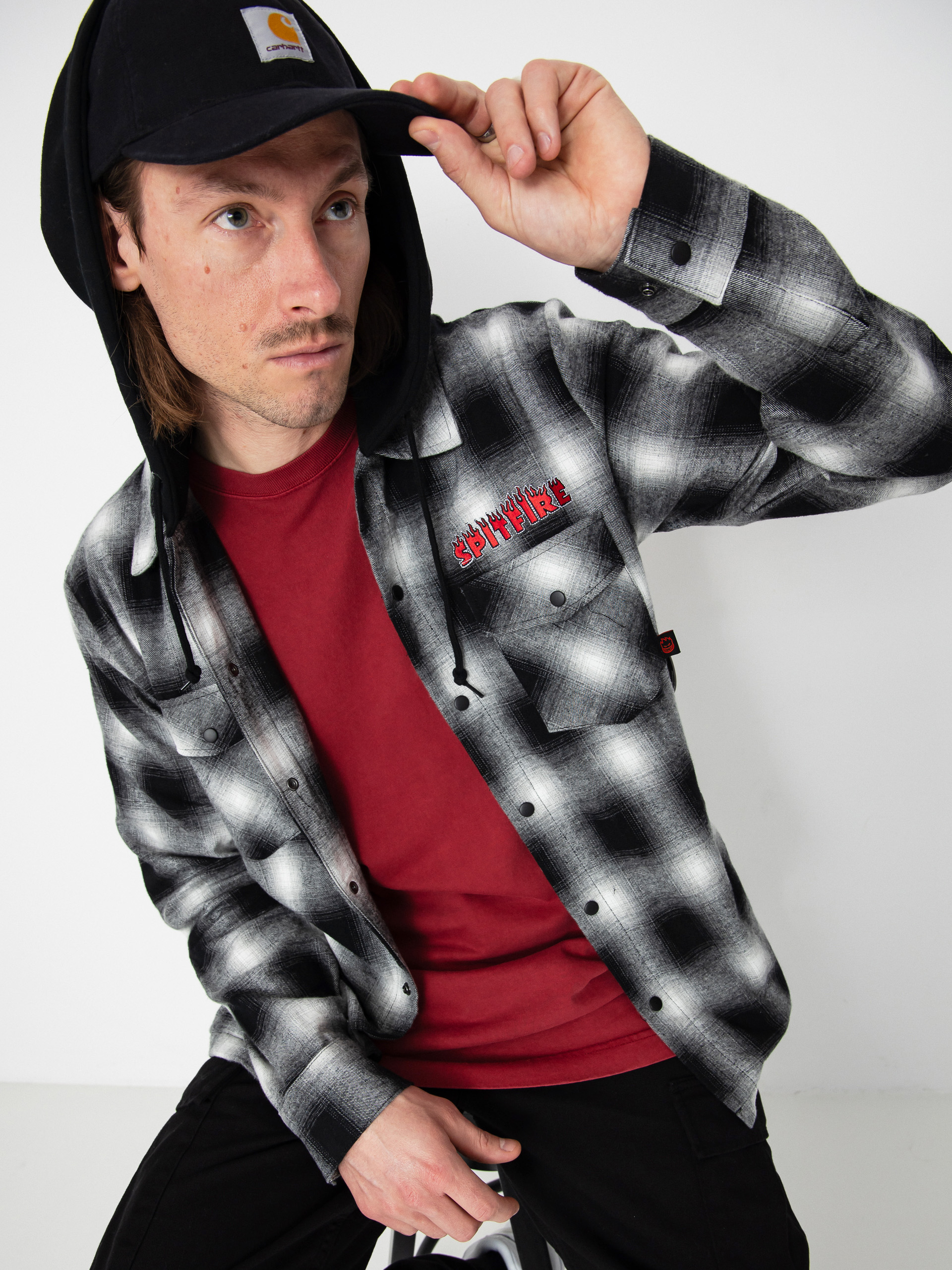 Košile Spitfire Demonseed Hooded Flannel (black/white/multi color embroideries)