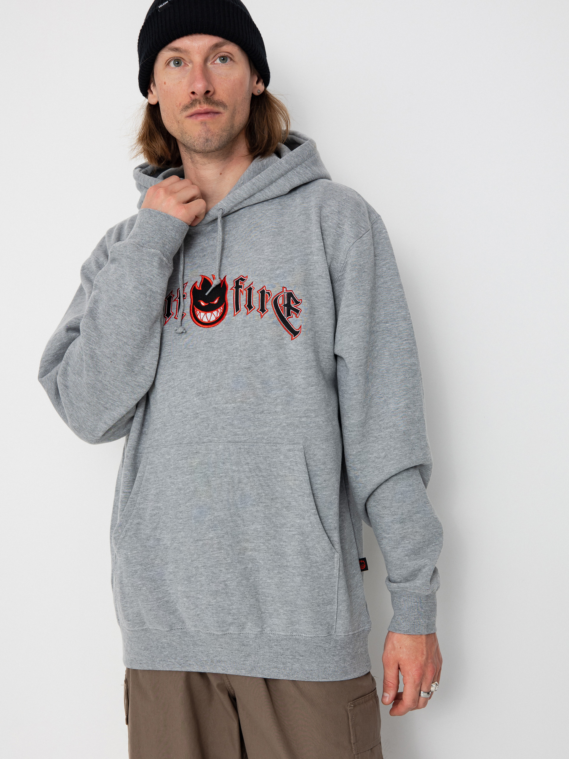 Mikina s kapucí Spitfire Immortal Fire Emb HD (grey heather)