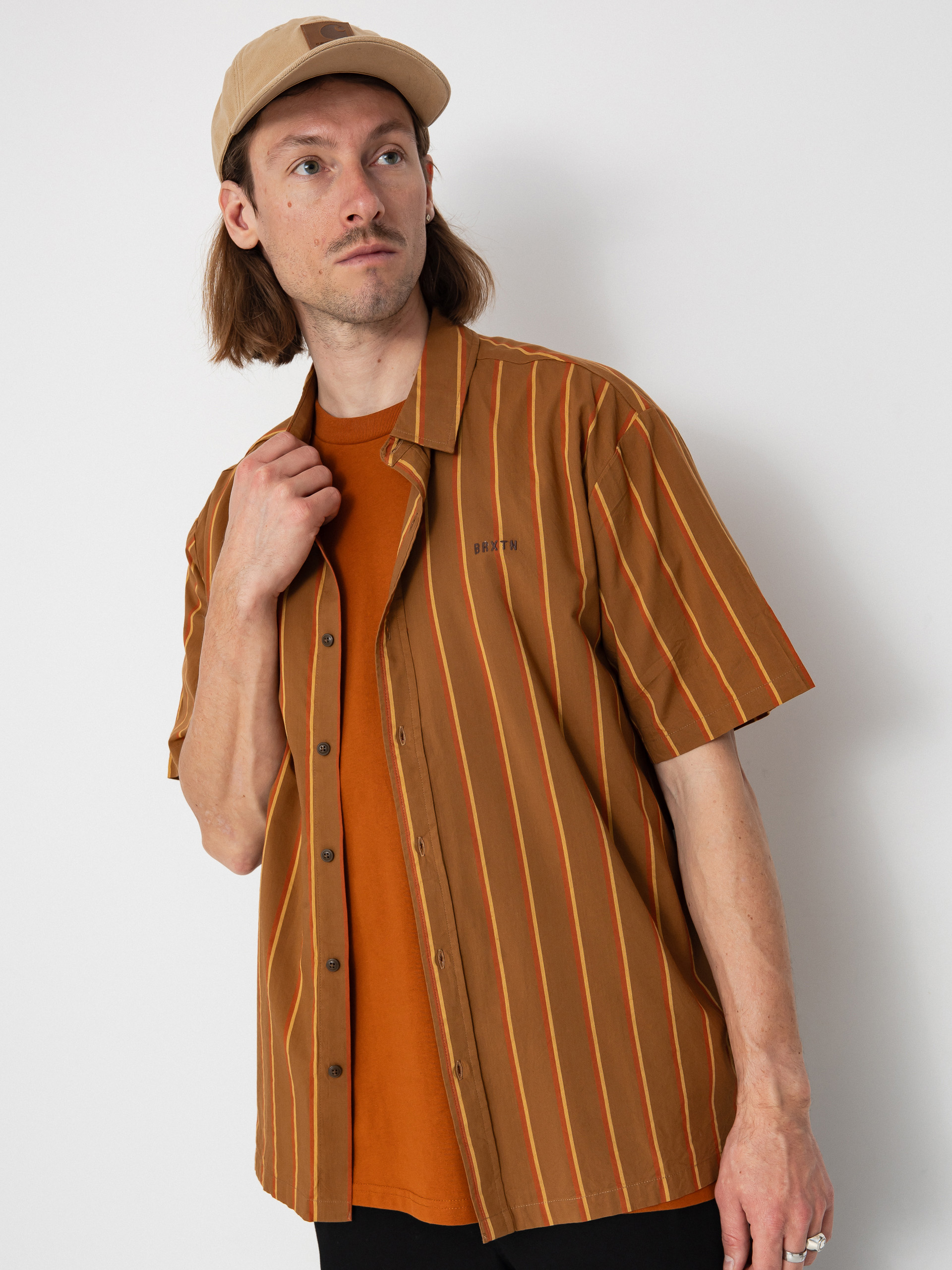 Košile Brixton Cru Stripe (washed copper/burnt red/sunset)