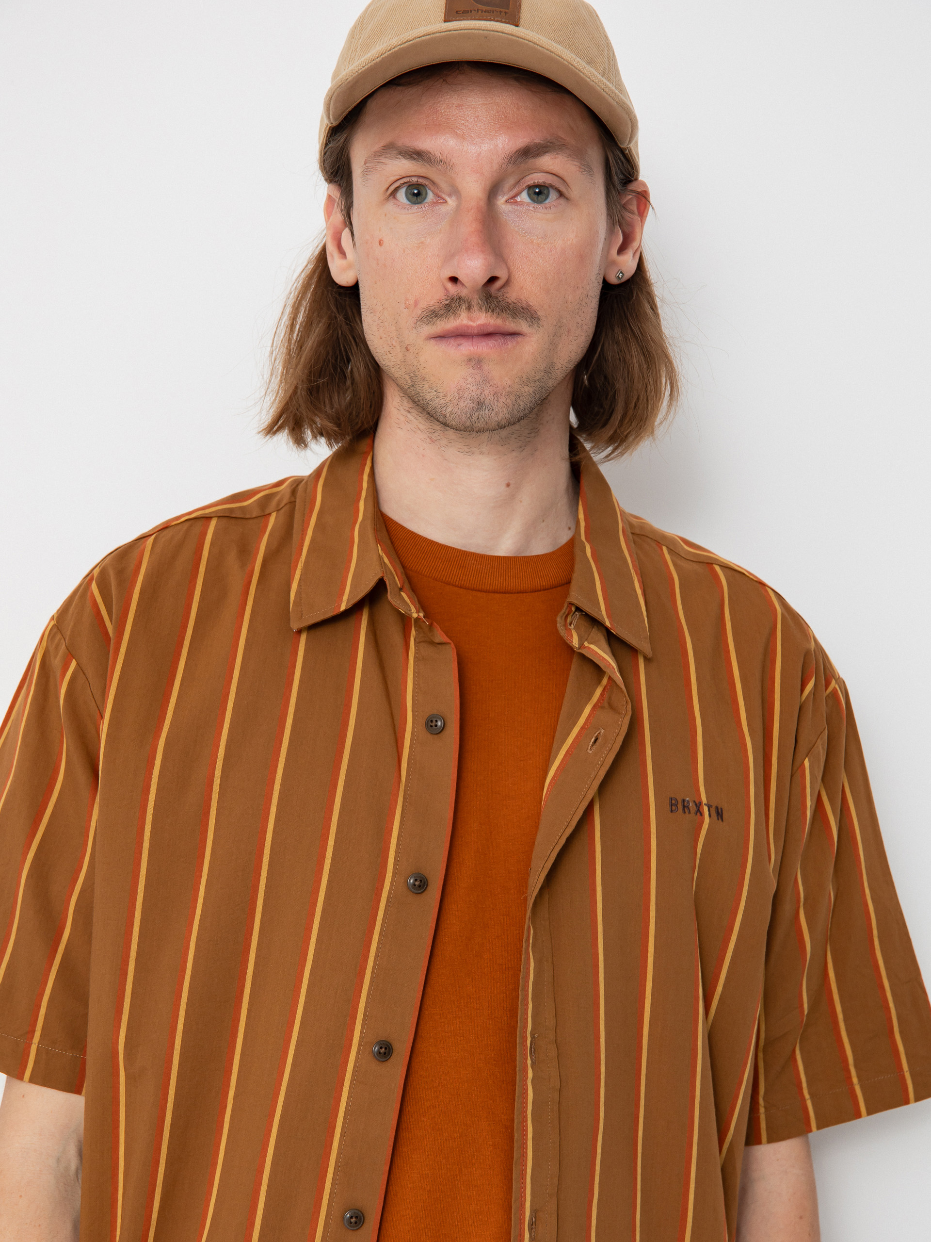 Košile Brixton Cru Stripe (washed copper/burnt red/sunset)