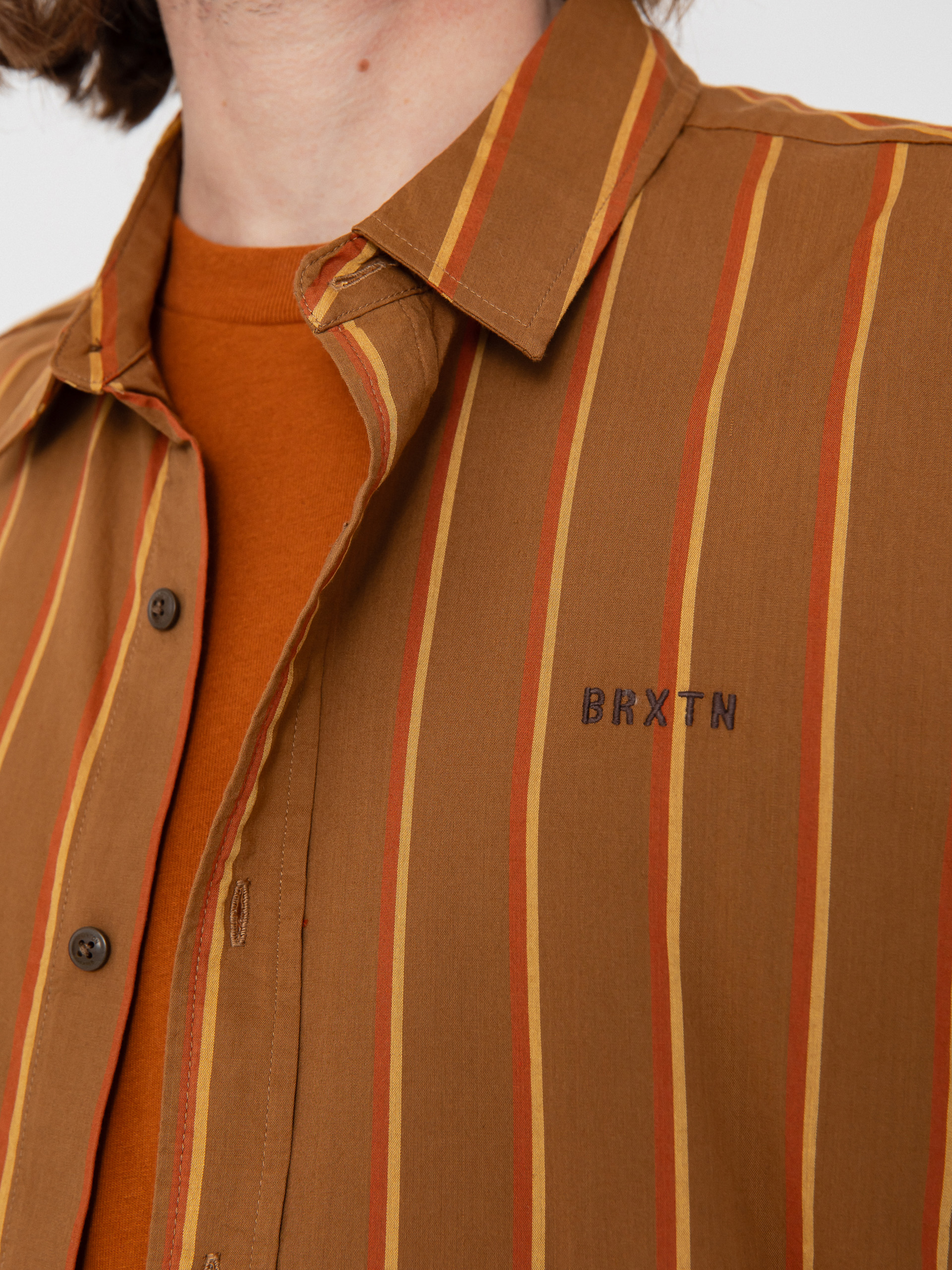 Košile Brixton Cru Stripe (washed copper/burnt red/sunset)