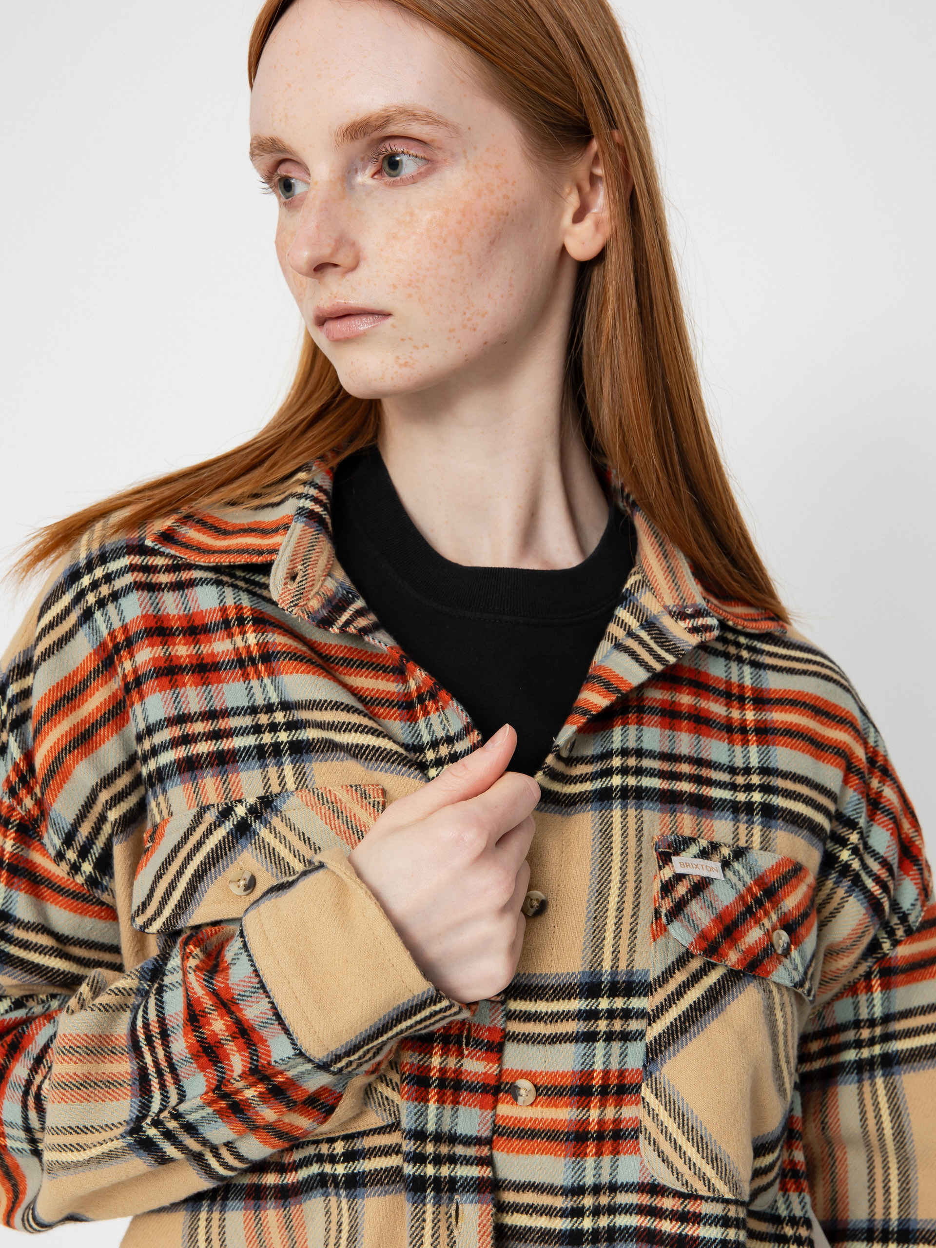 Košile Brixton Bowery Classic Flannel Wmn (sand/burnt brick/black plaid)
