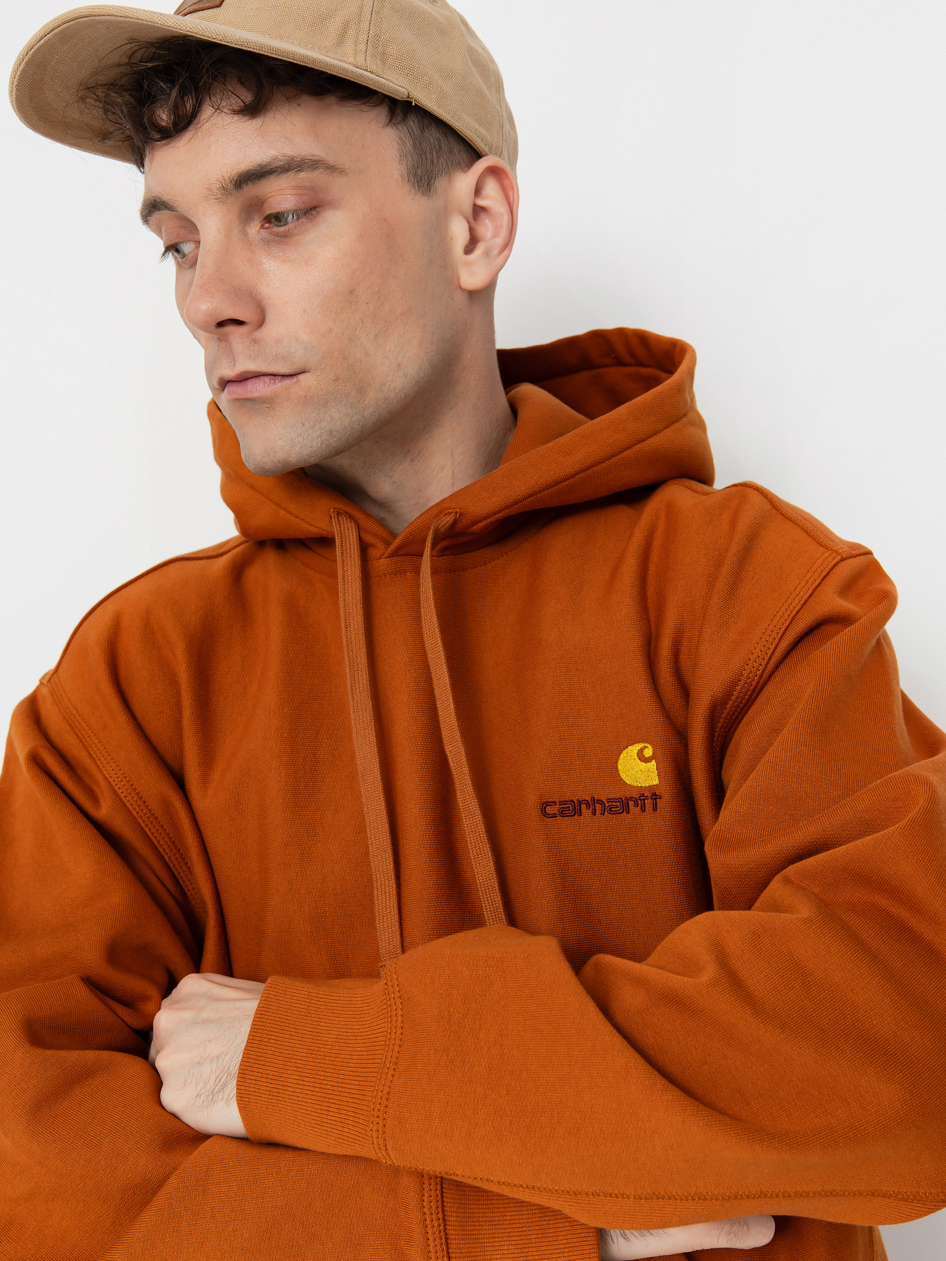 Mikina s kapucí Carhartt WIP American Script HD (sienna)