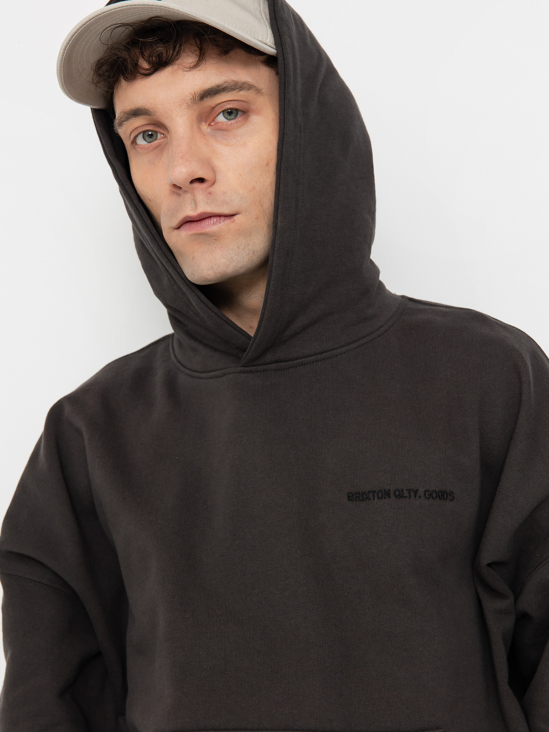 Mikina s kapucí Brixton Embroidered Heavy Weight HD (washed black)