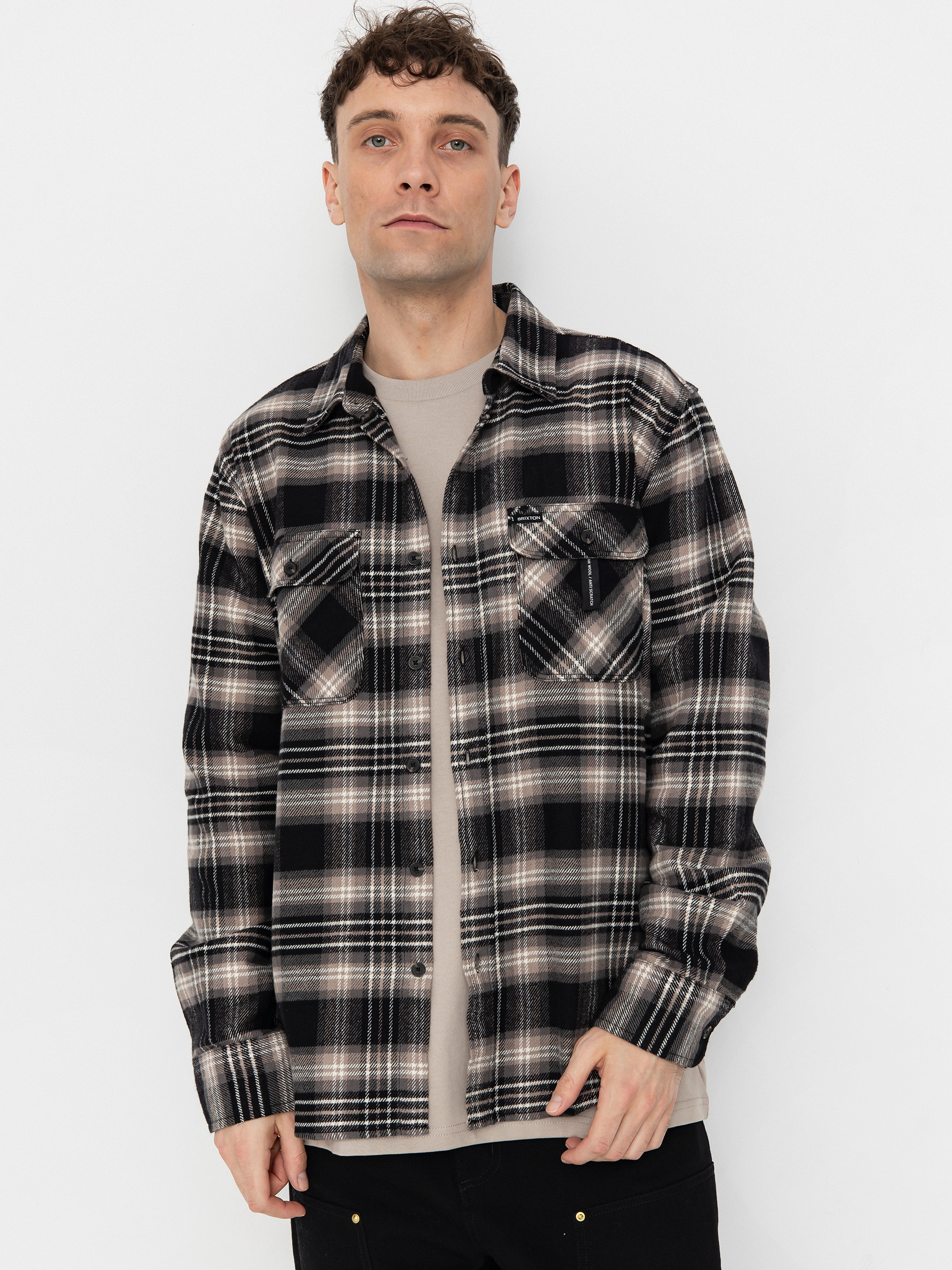 Košile Brixton Bowery Flannel (black/charcoal/beige)