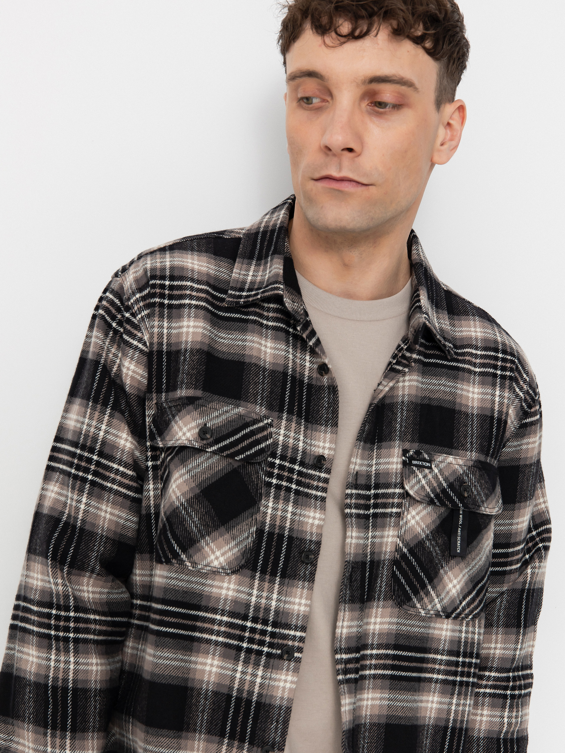 Košile Brixton Bowery Flannel (black/charcoal/beige)