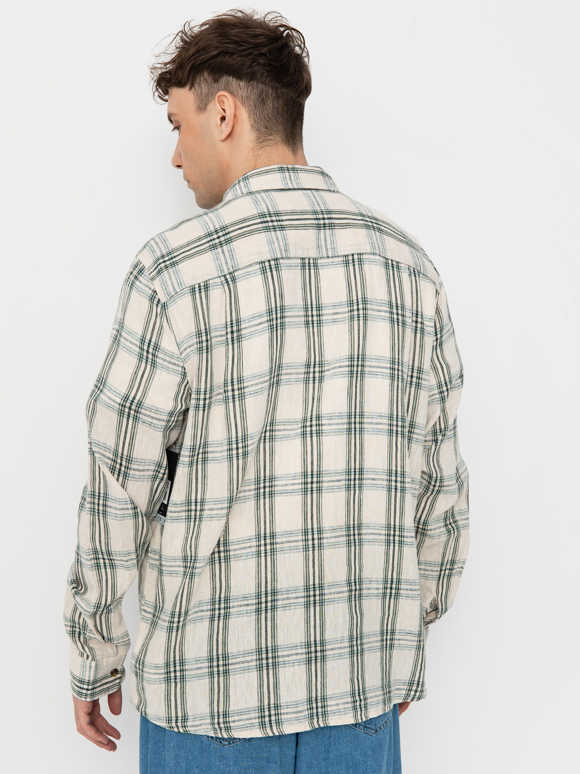 Košile Brixton Charter Linen Blend Ls (off white/ivy green plaid)