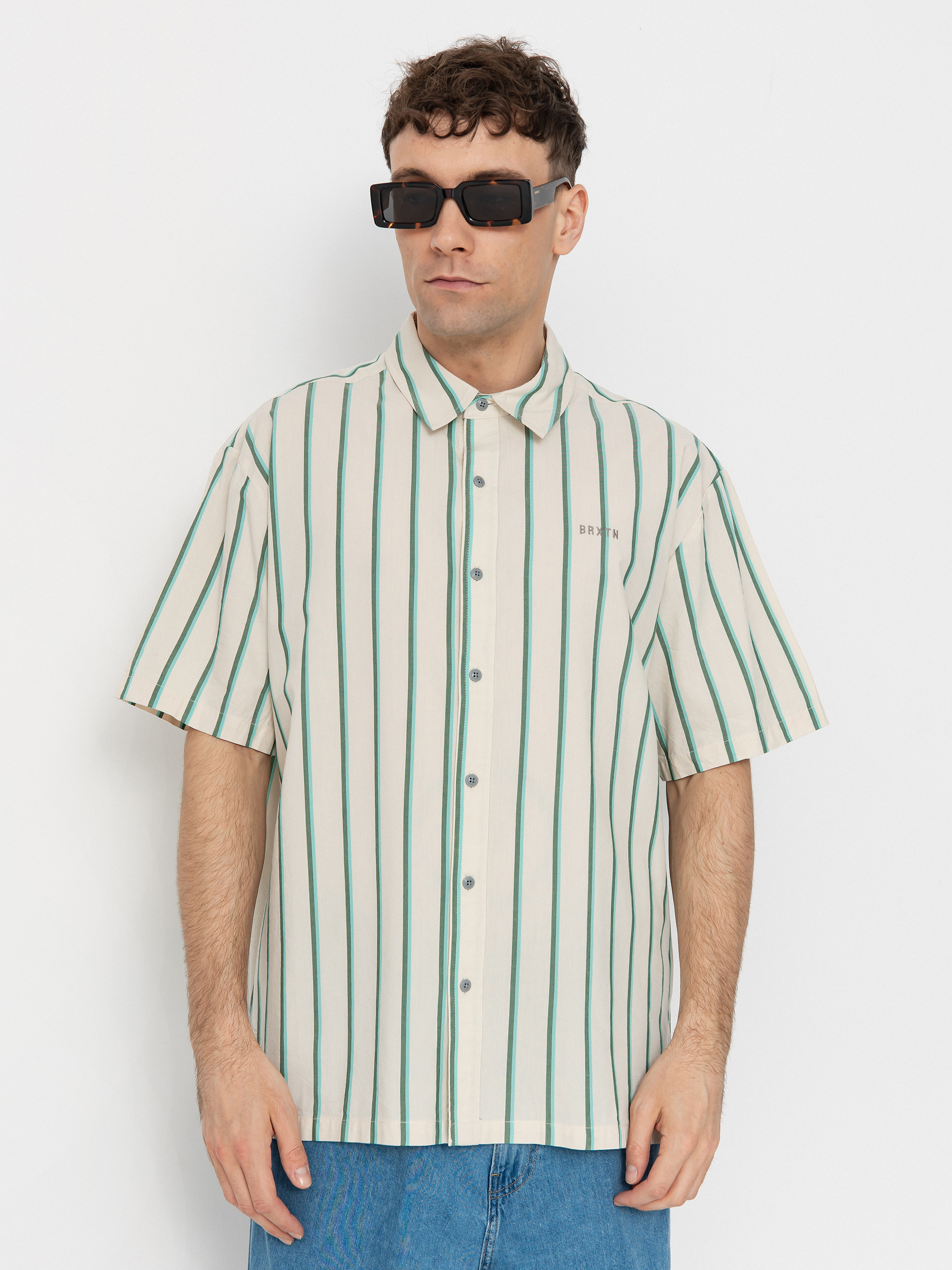 Košile Brixton Cru Stripe (beige/pine needle/aquatic gree)