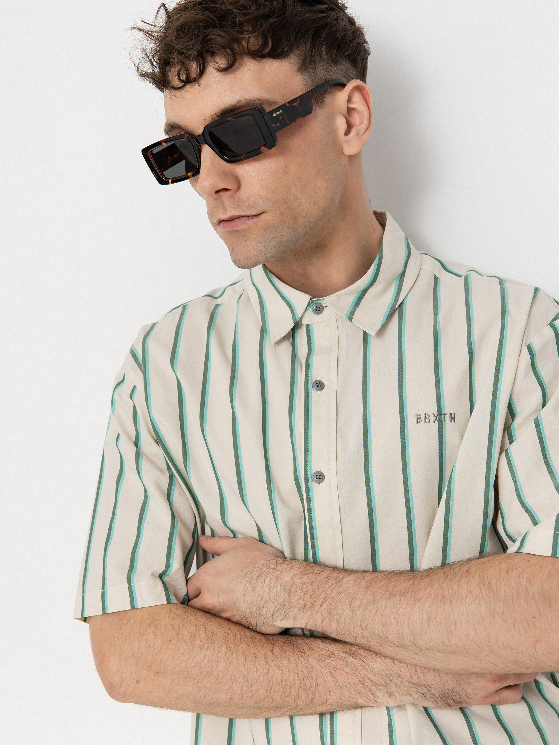 Košile Brixton Cru Stripe (beige/pine needle/aquatic gree)