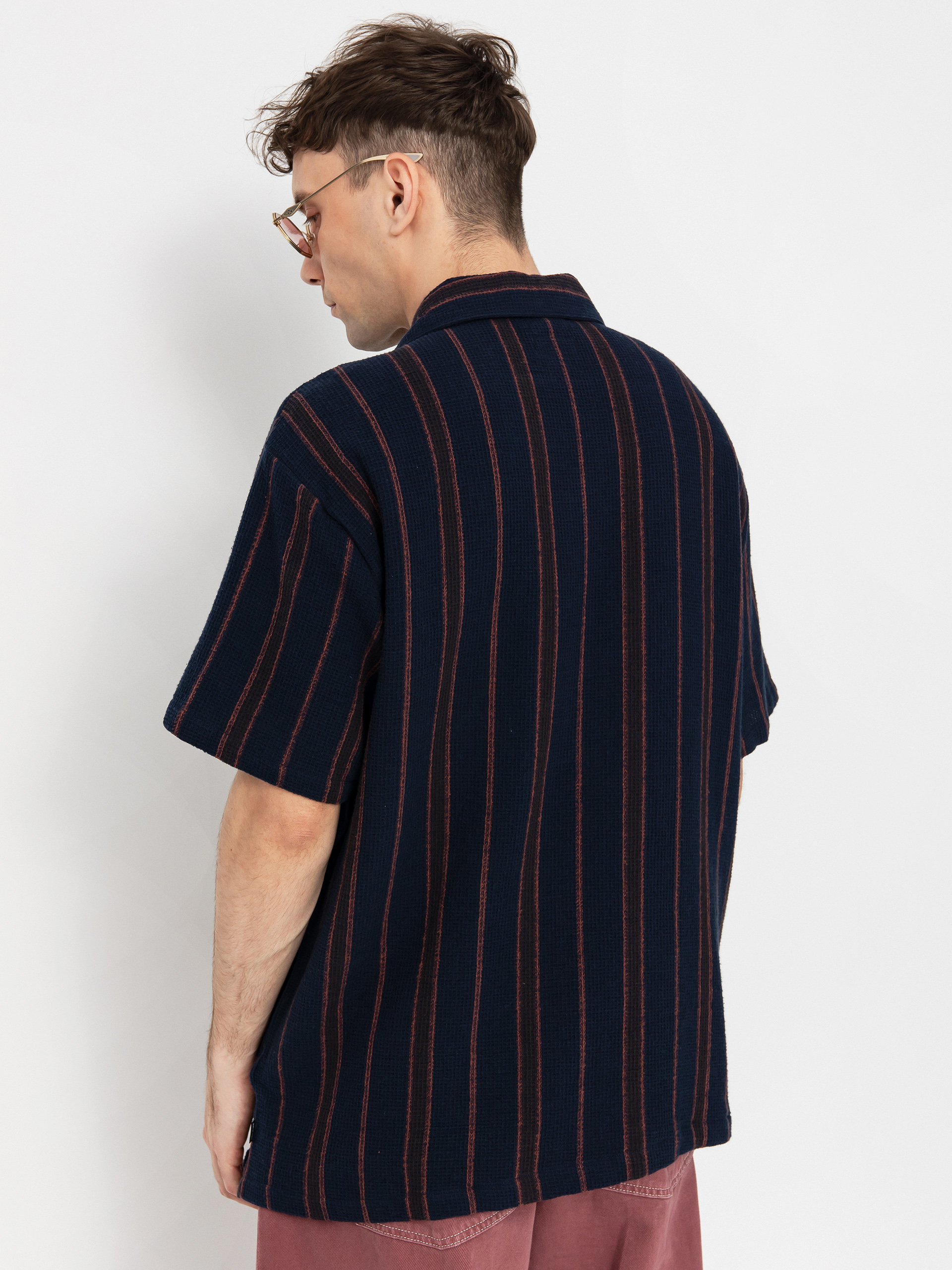 Košile Brixton Bunker Waffle Stripe (washed navy stripe)