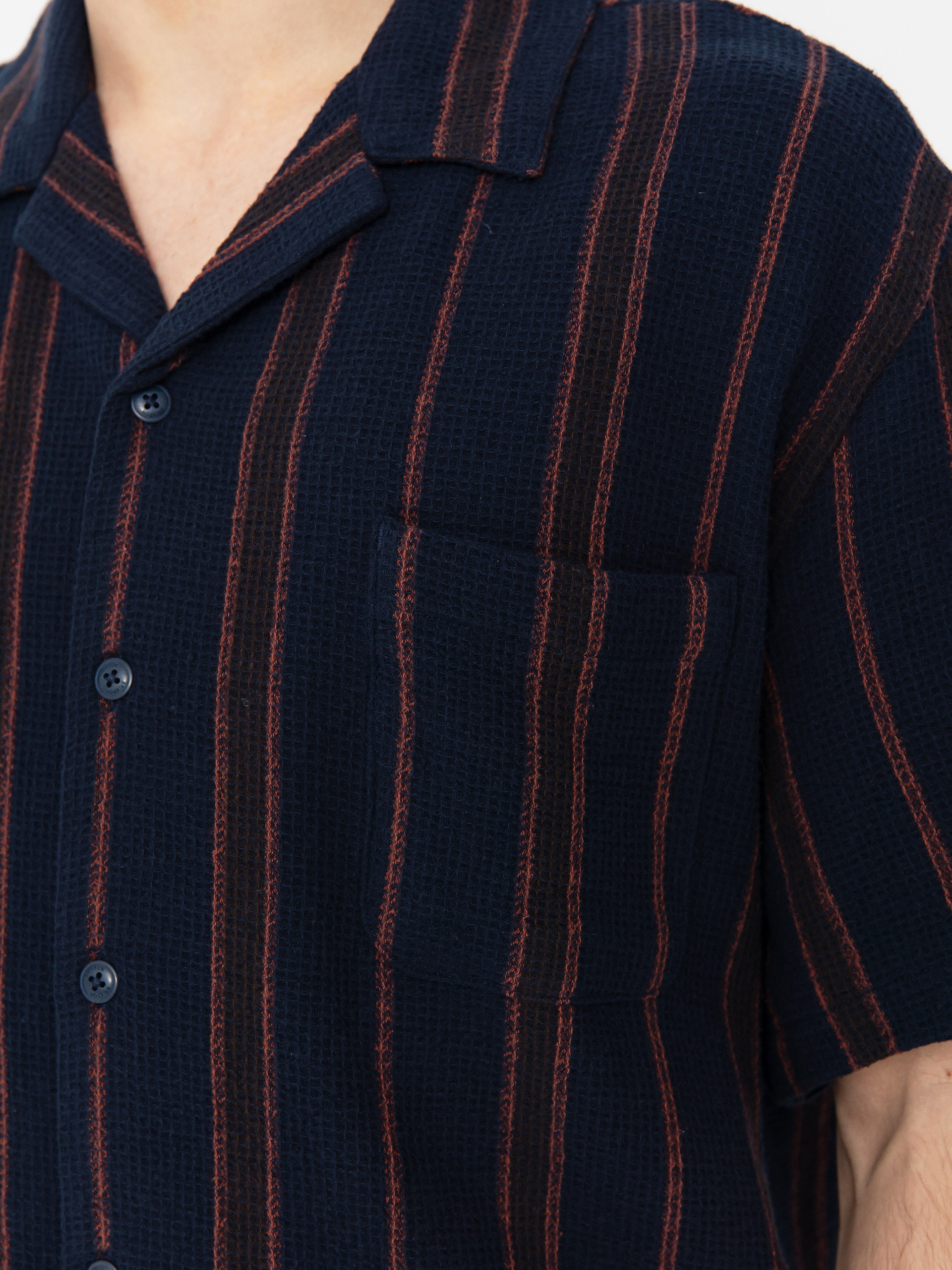 Košile Brixton Bunker Waffle Stripe (washed navy stripe)