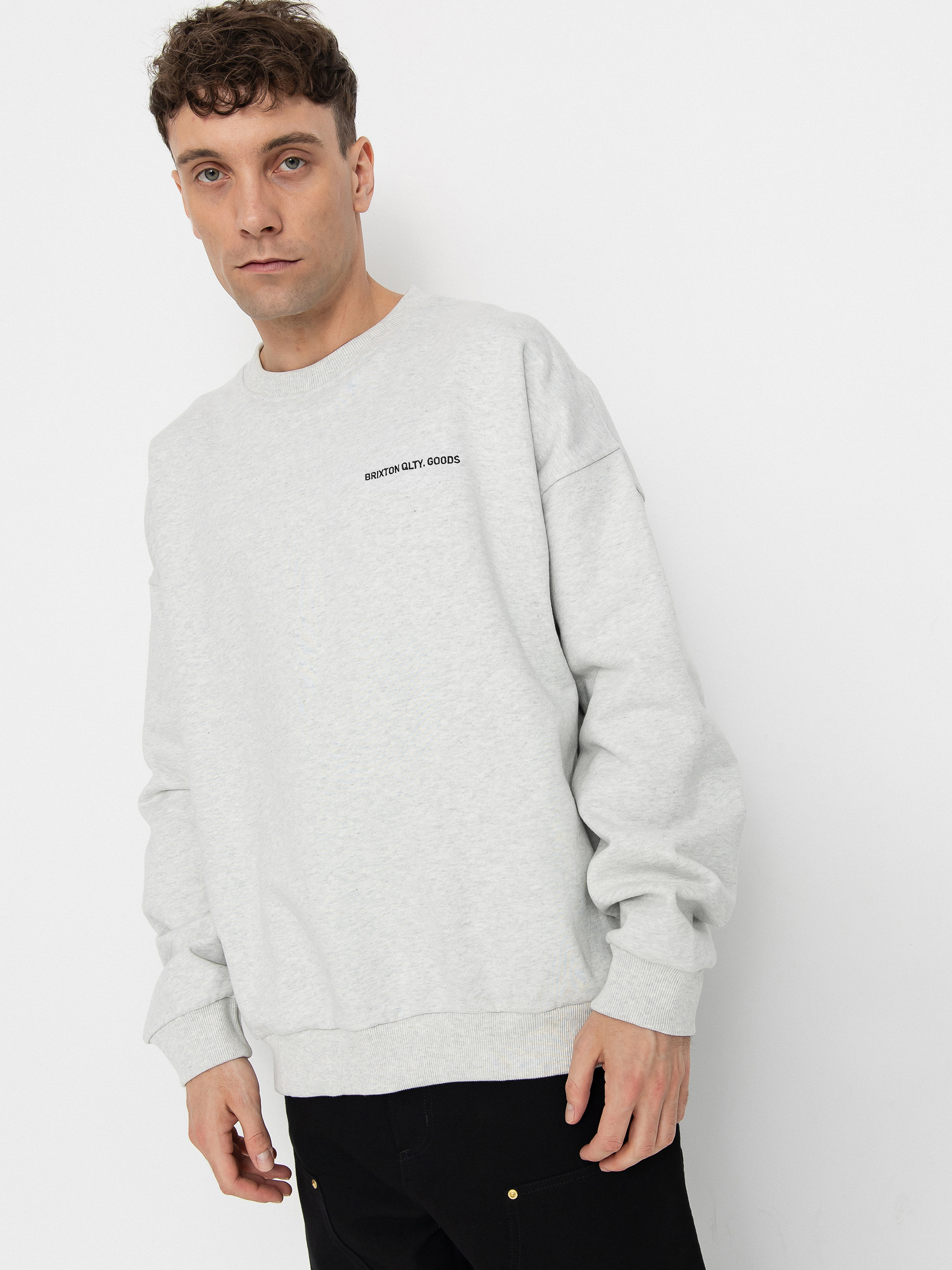 Mikina Brixton Embroidered Heavy Weight Crew (heather grey ash)