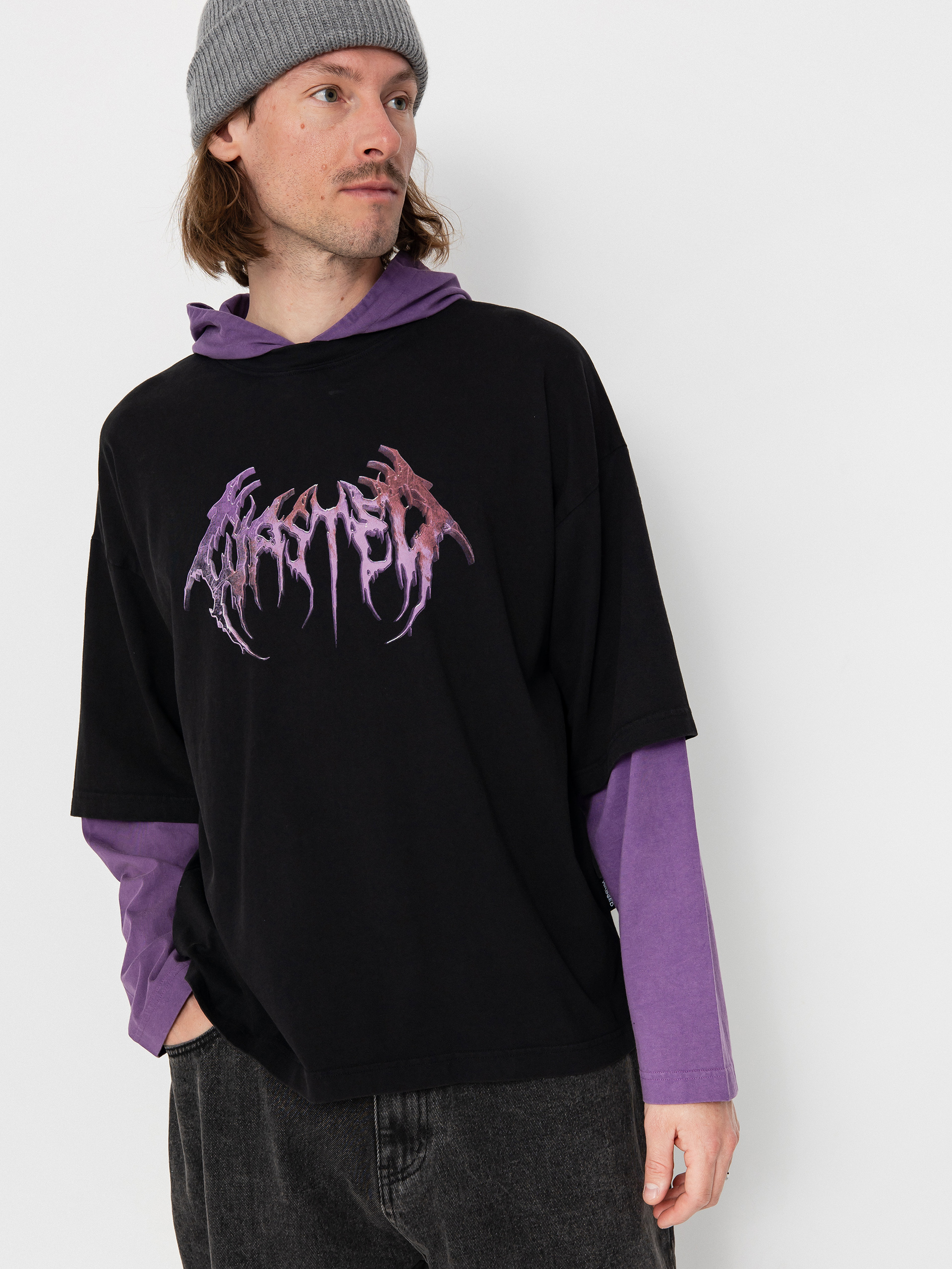 Mikina s kapucí Wasted Paris Slug Age HD (faded black/imperial purple)
