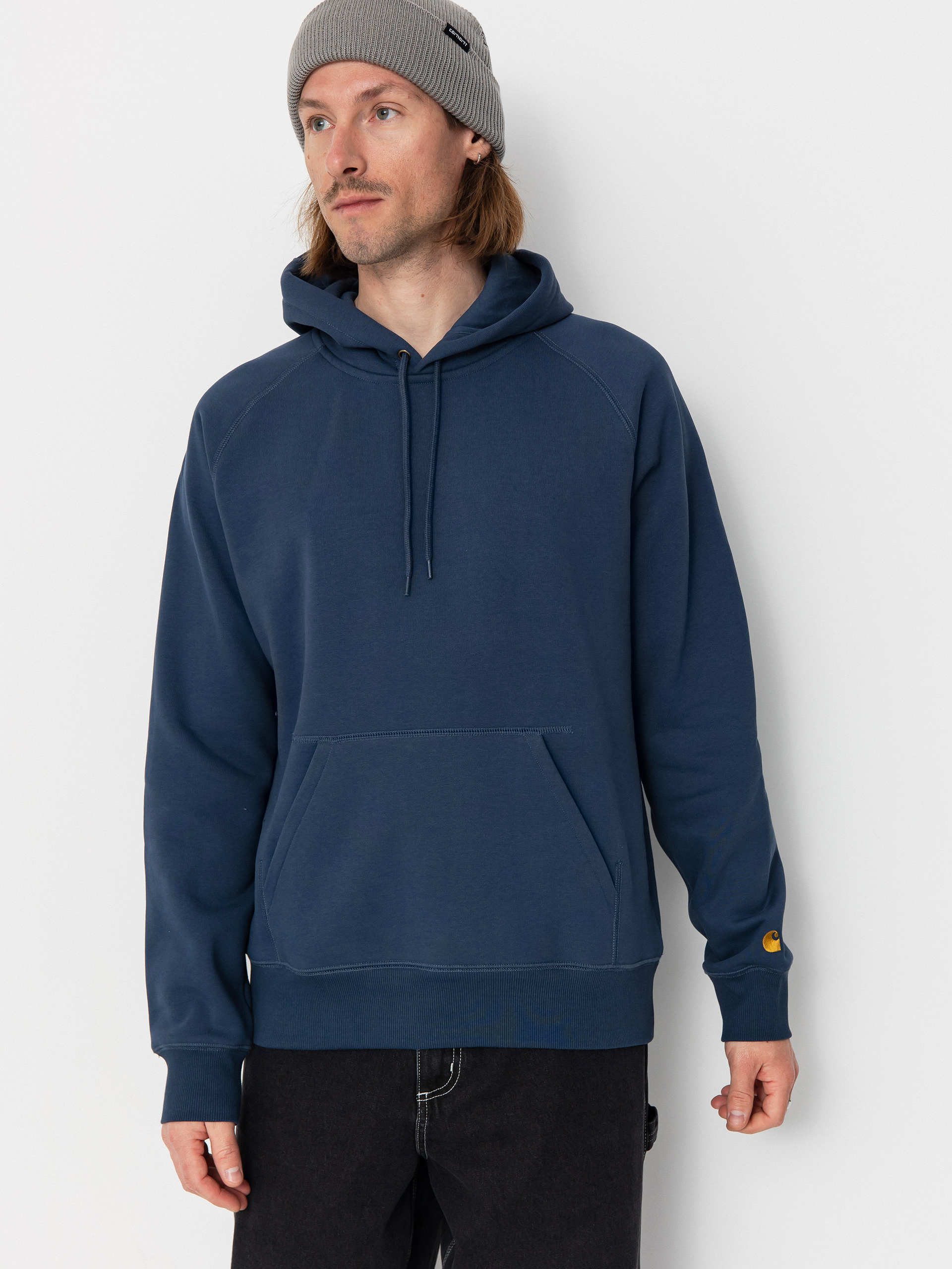 Mikina s kapucí Carhartt WIP Chase HD (dusky blue/gold)