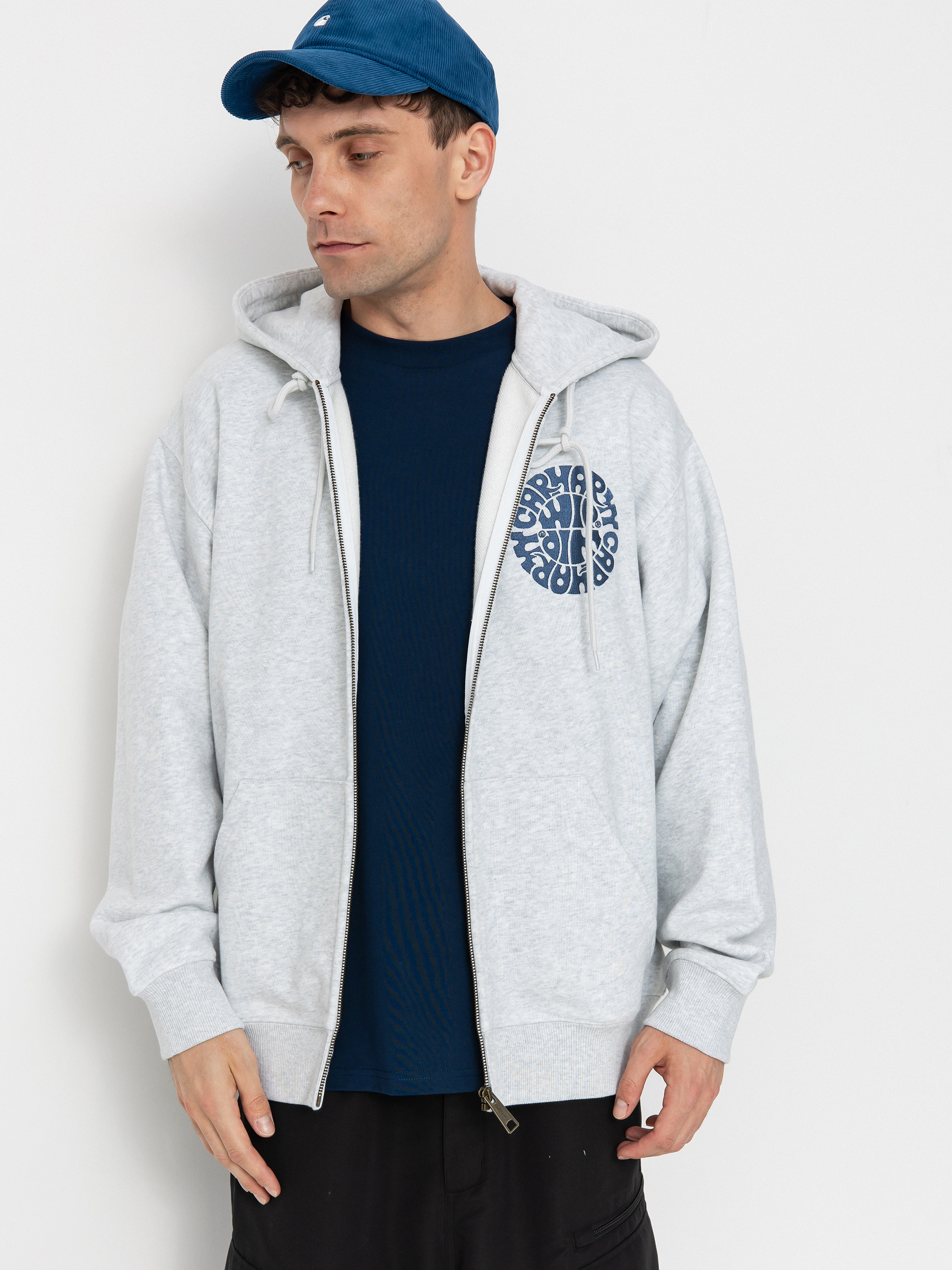 Mikina s kapucí Carhartt WIP Jazzy ZHD (ash heather/blue iris)