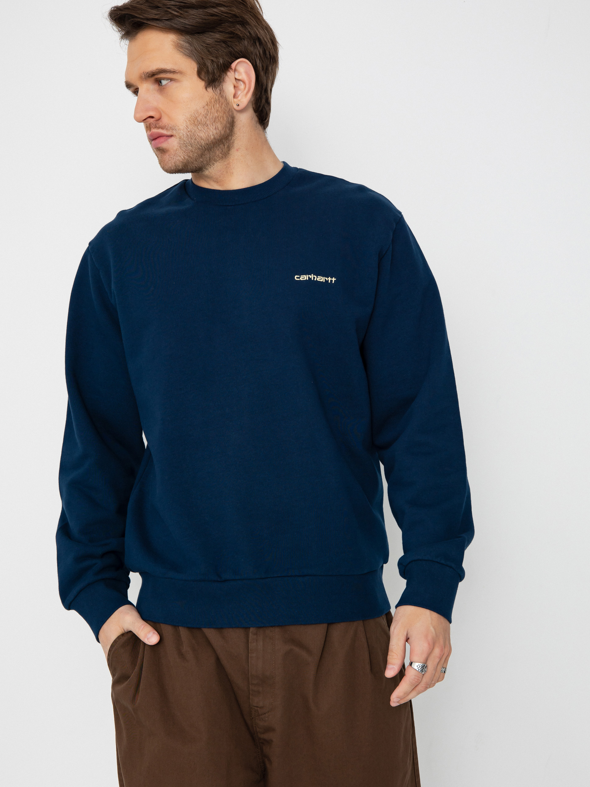 Mikina Carhartt WIP Script Embroidery (ink/air yellow)