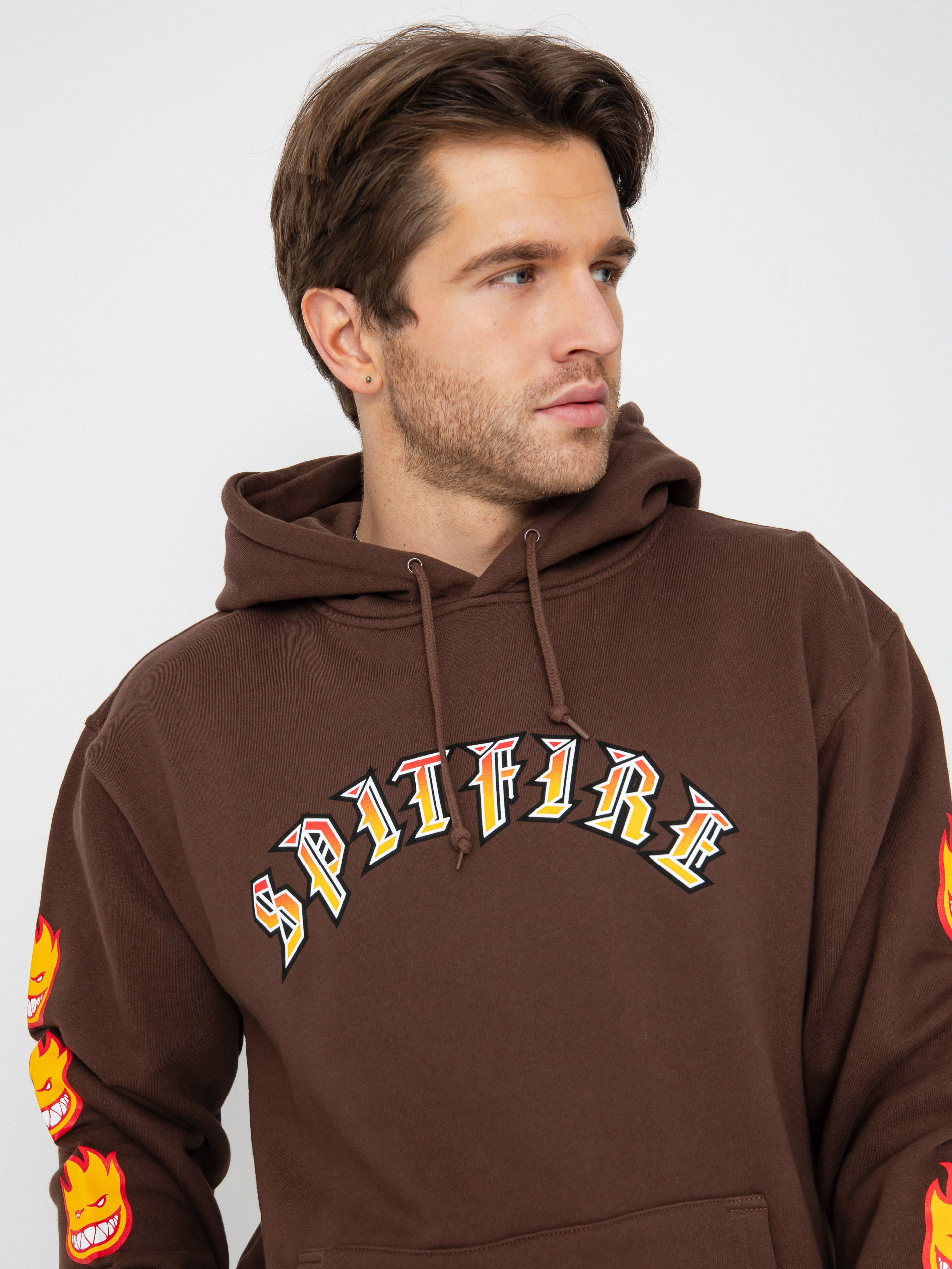Mikina s kapucí Spitfire Old E Bighead Fill Sleeve HD (brown/gold red/white & black prints)