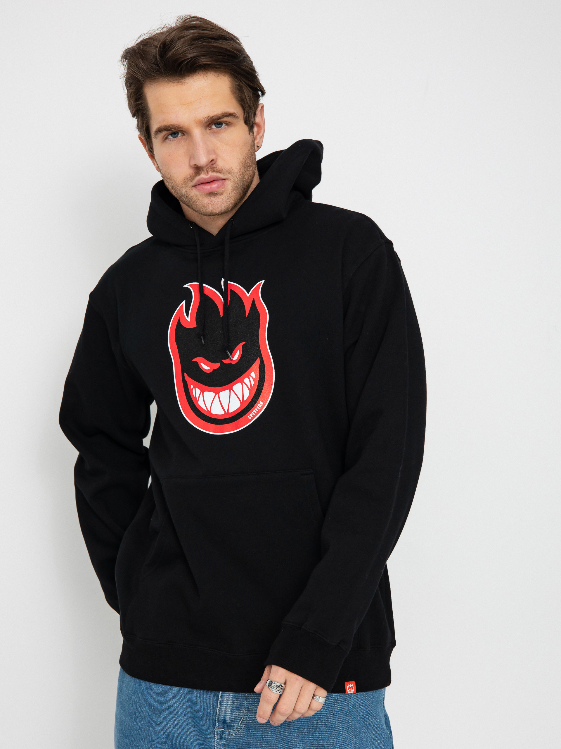 Mikina s kapucí Spitfire Bighead Fill HD (black/black red & white print)