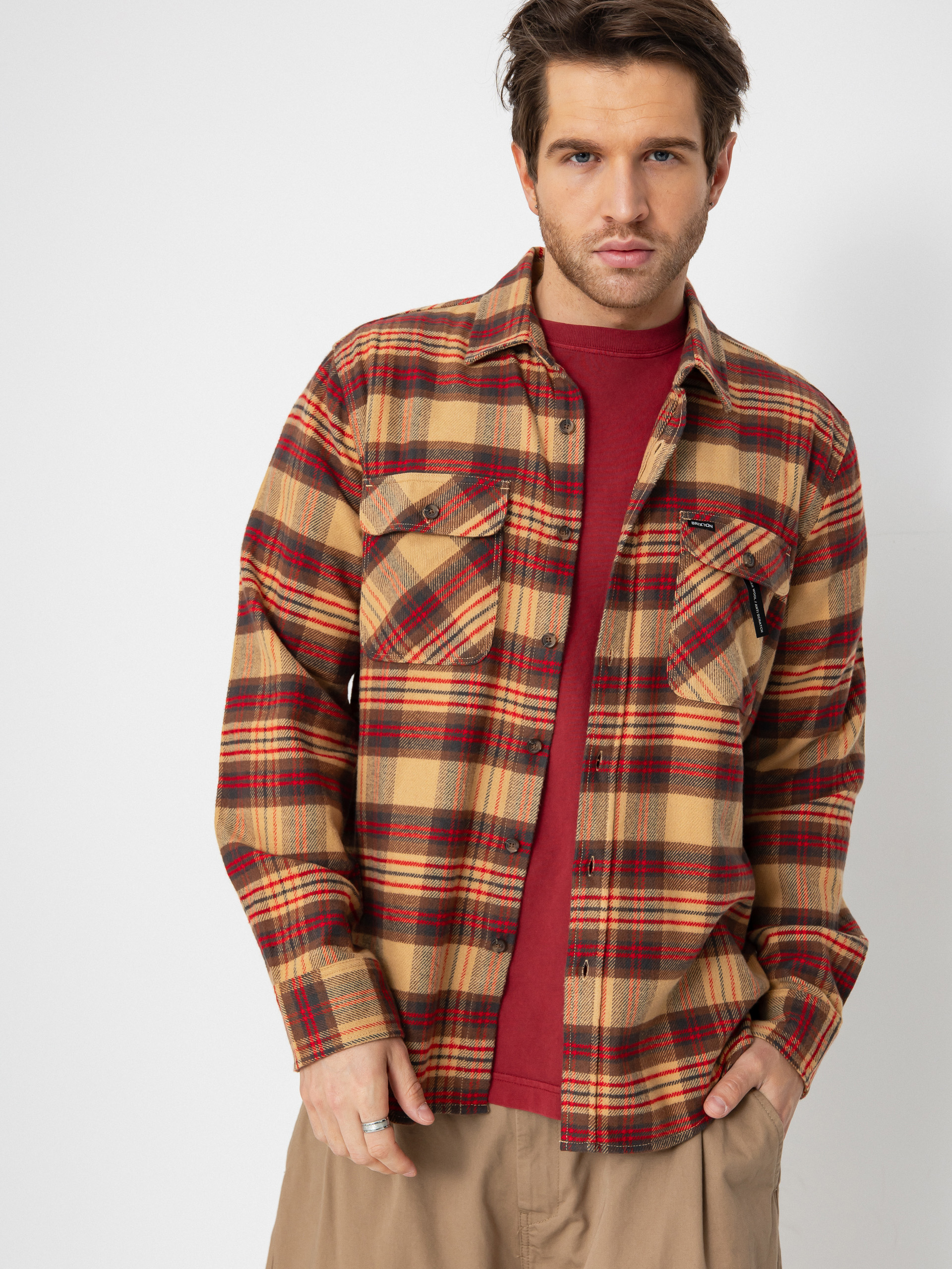 Košile Brixton Bowery Flannel (curry/washed black/crimson)