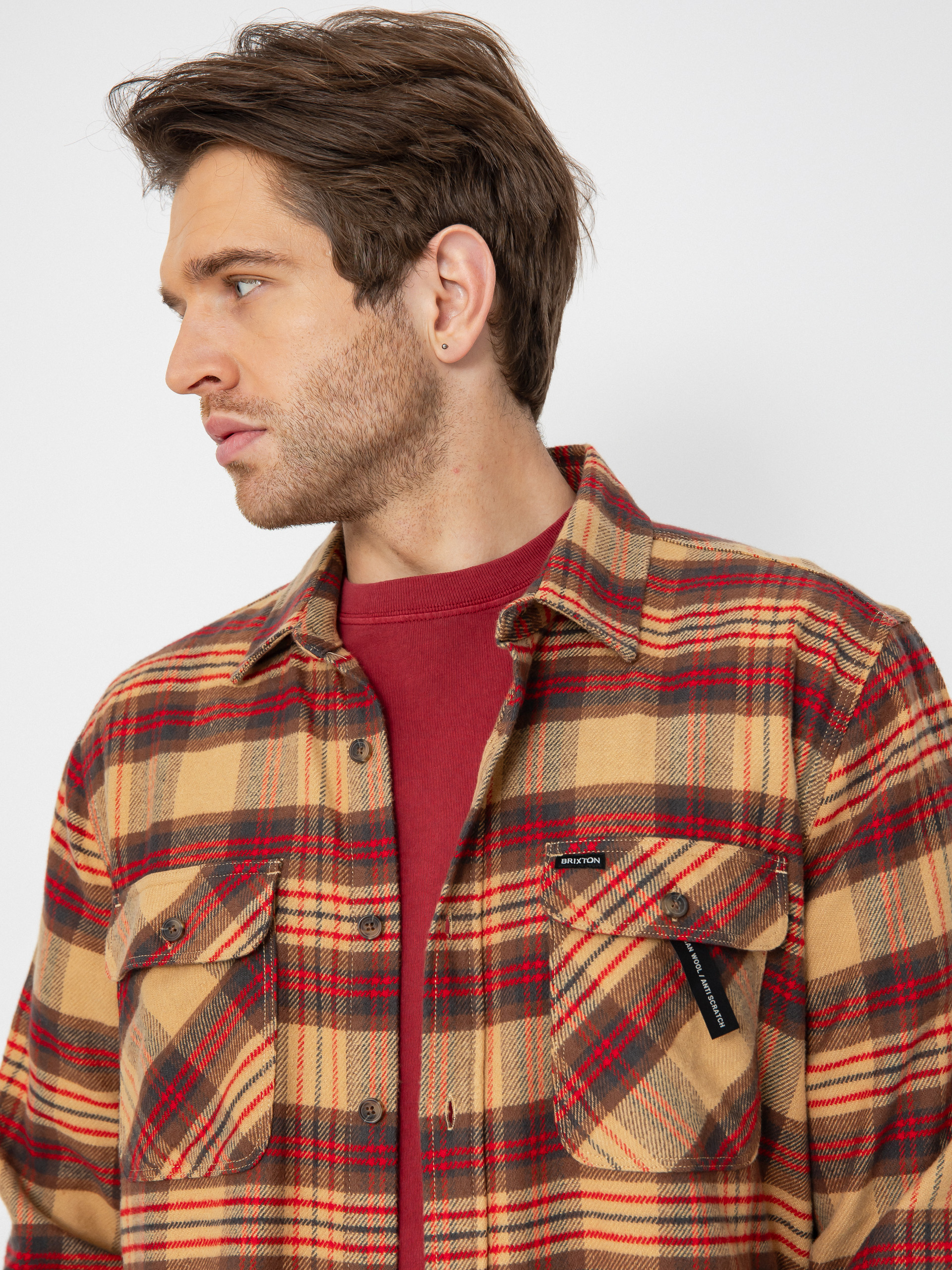 Košile Brixton Bowery Flannel (curry/washed black/crimson)