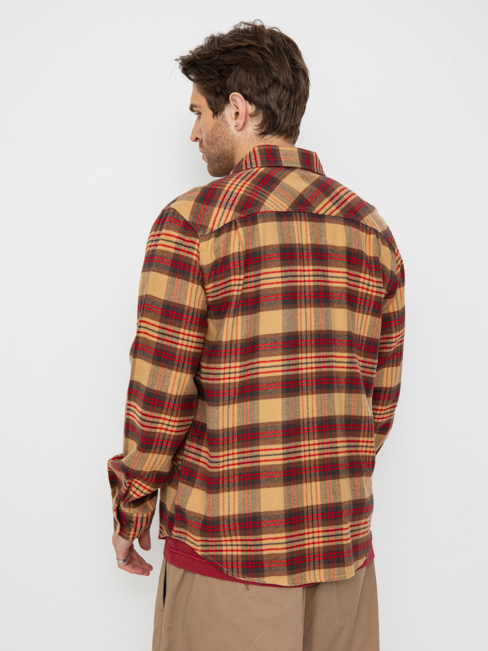 Košile Brixton Bowery Flannel (curry/washed black/crimson)
