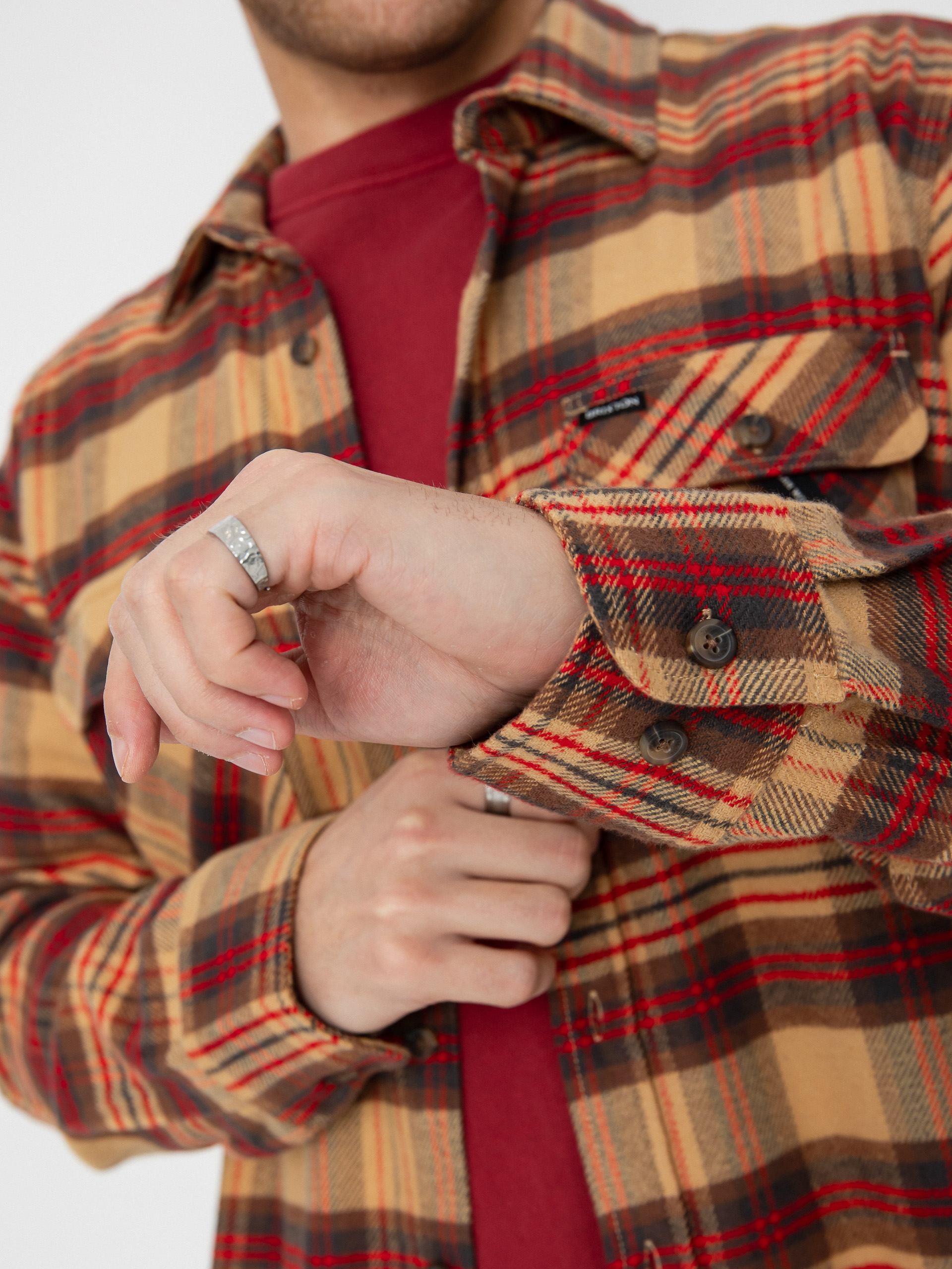 Košile Brixton Bowery Flannel (curry/washed black/crimson)