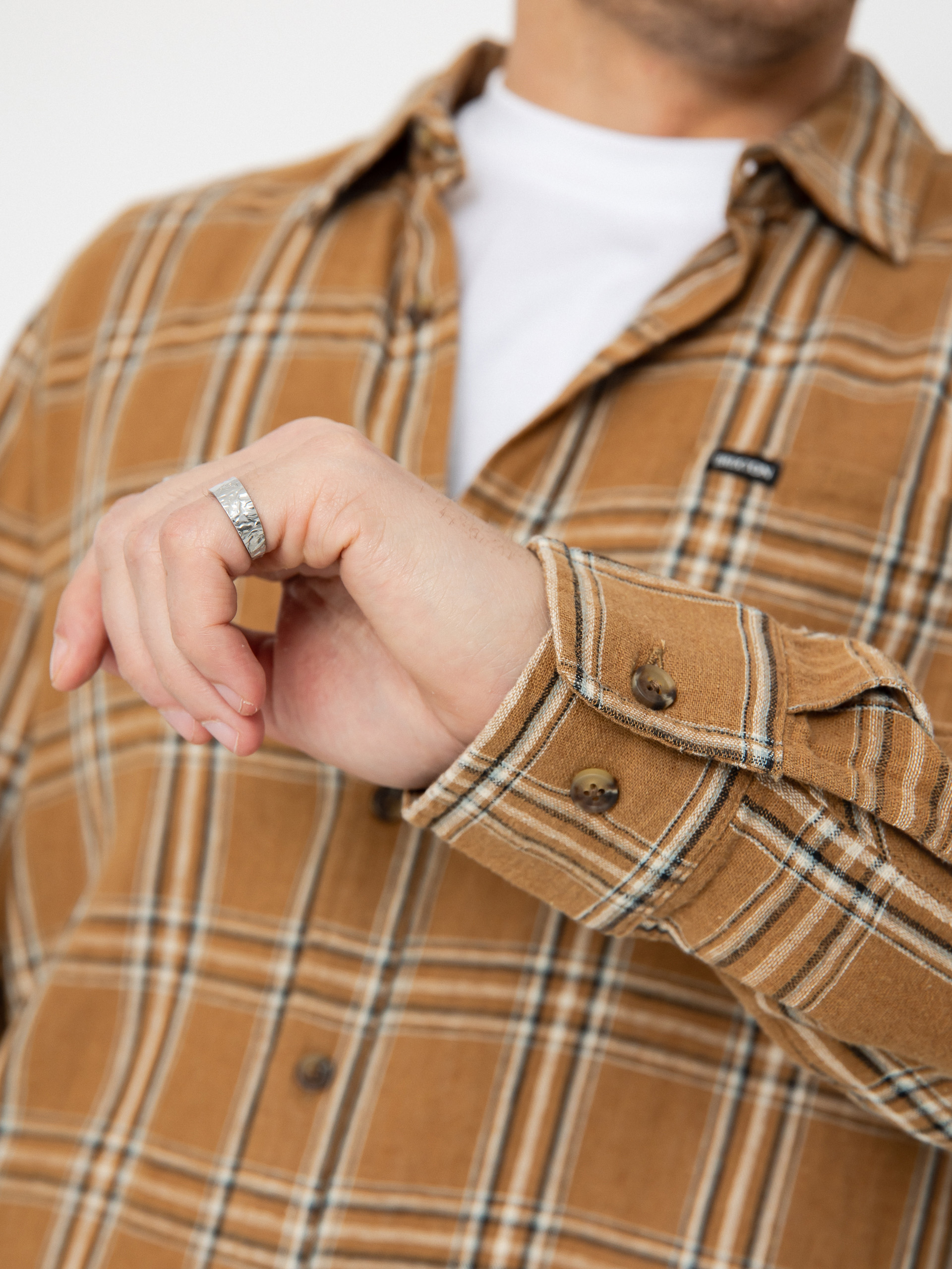 Košile Brixton Charter Linen Blend Ls (washed cooper/whitecap plaid)