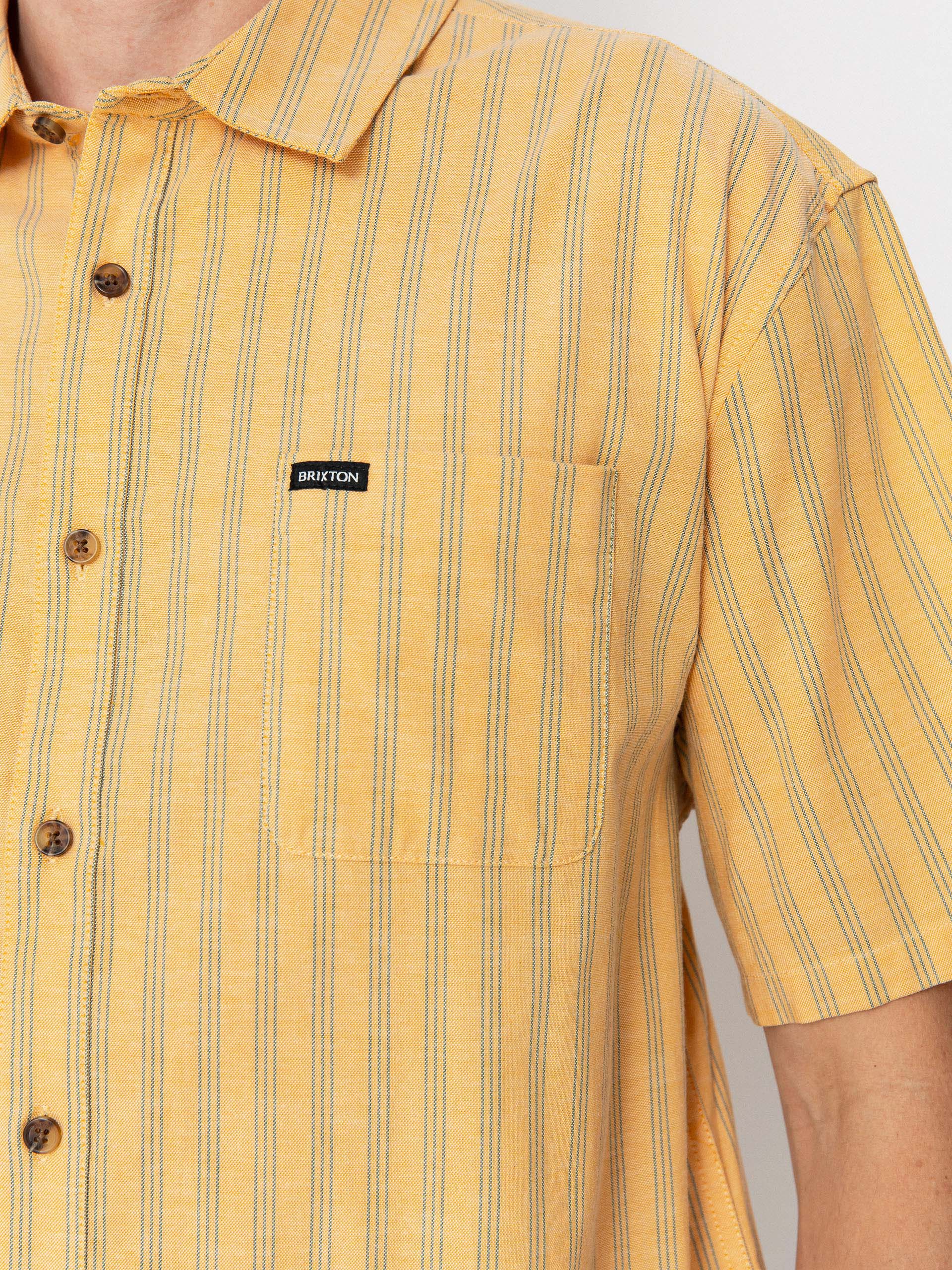 Košile Brixton Cru Oxford Stripe (curry/ivy green stripe)