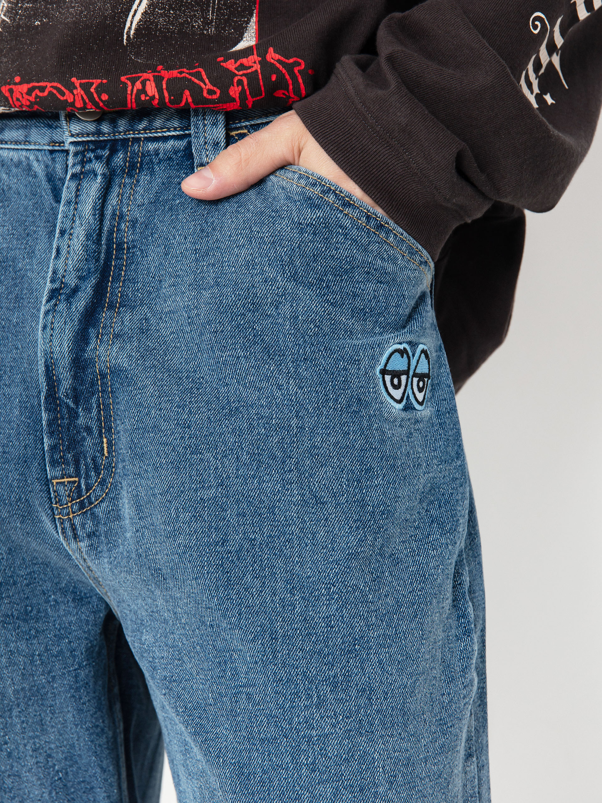 Kalhoty Krooked Eyes Denim Twill Pant (med stone wash)