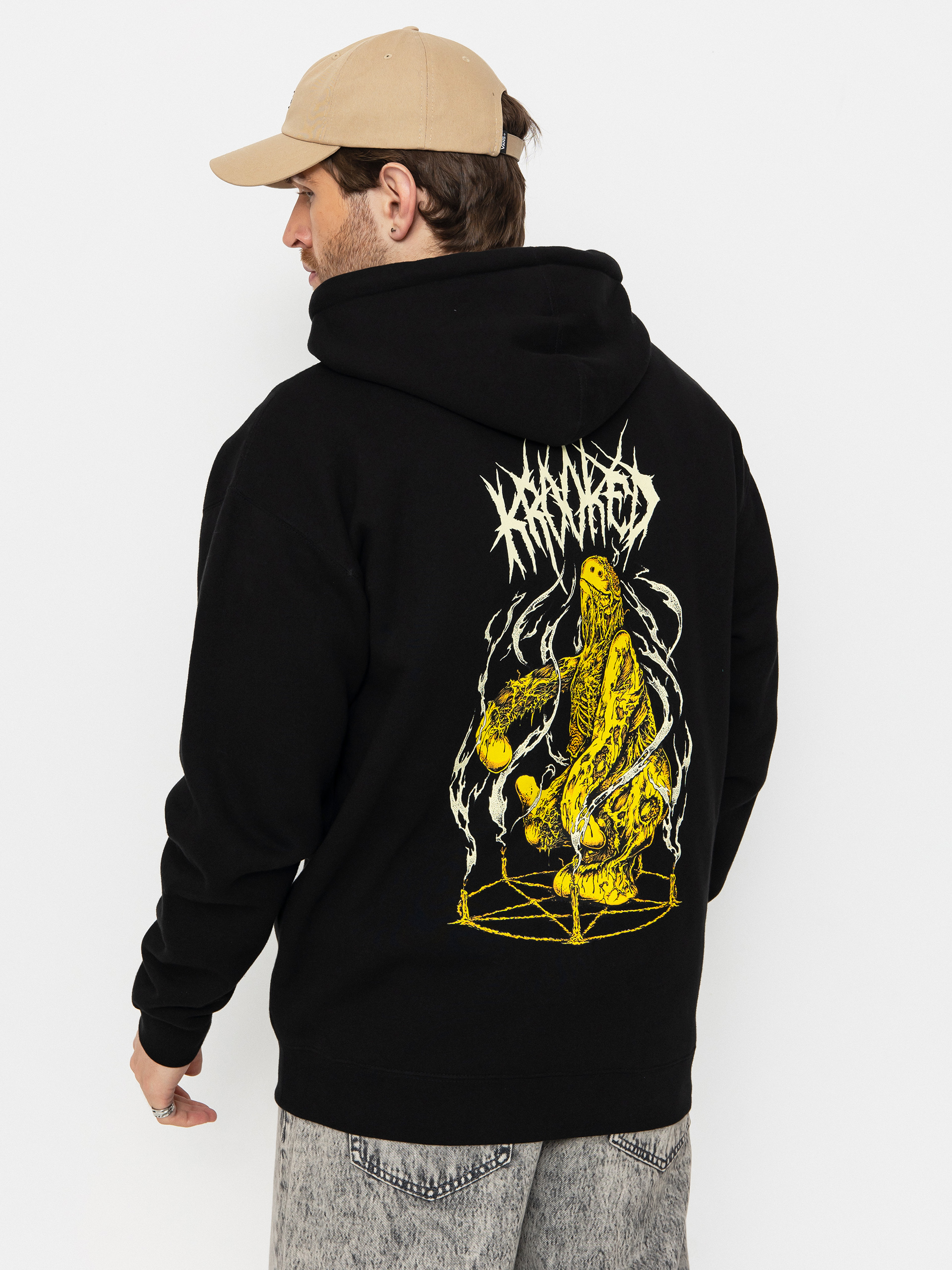 Mikina s kapucí Krooked Necroshmoo ZHD (black/cream yellow & orange prints)
