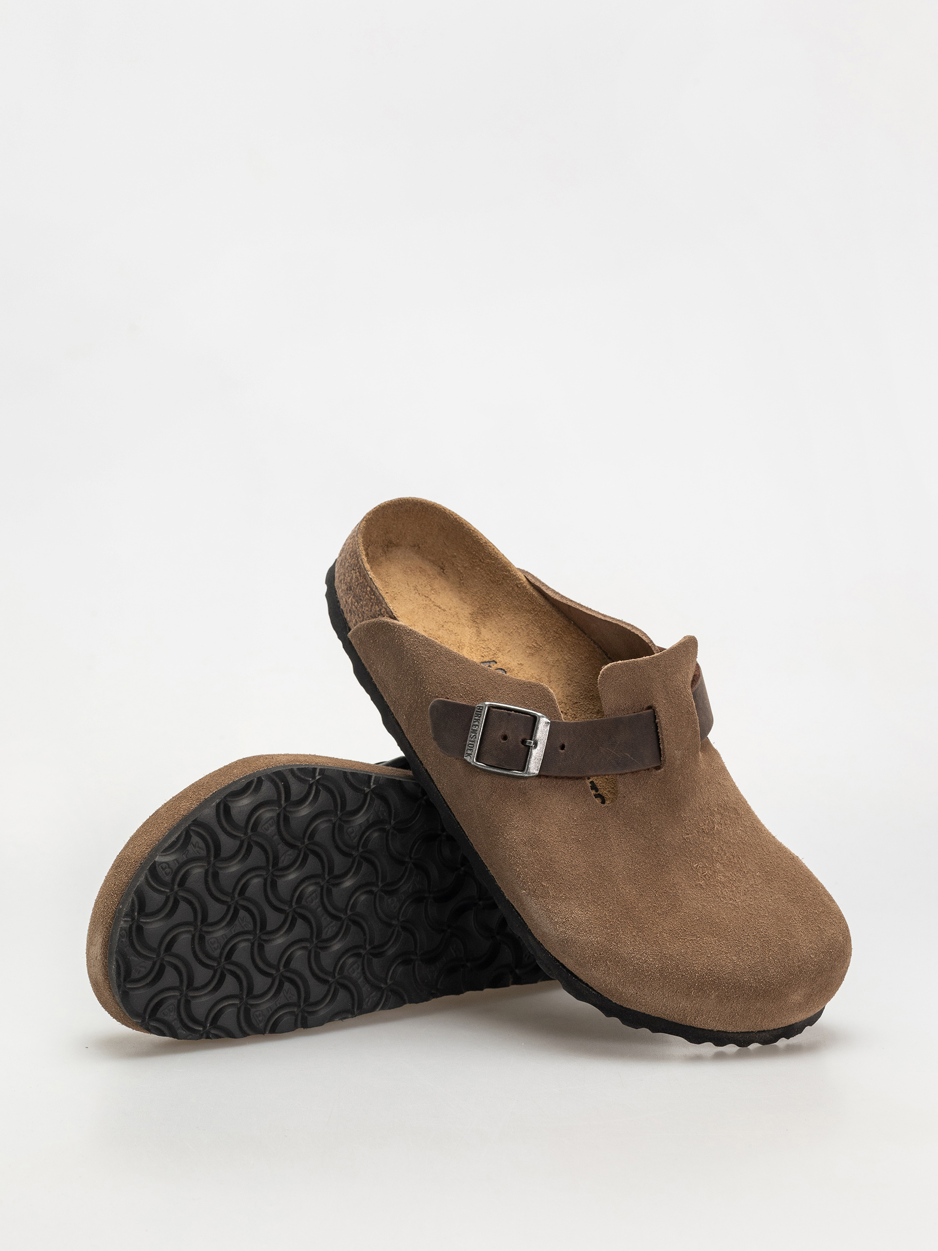 Plážovky Birkenstock Boston Suede & Oiled Leather Regular (dark tea)