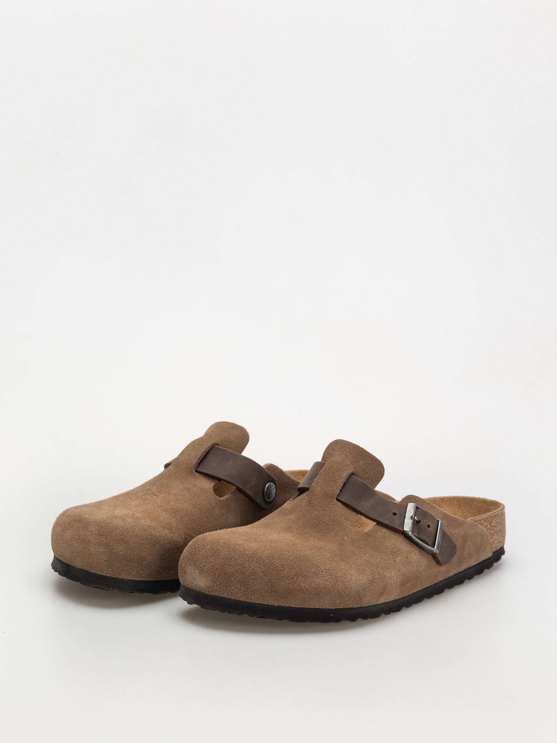 Plážovky Birkenstock Boston Suede & Oiled Leather Regular (dark tea)