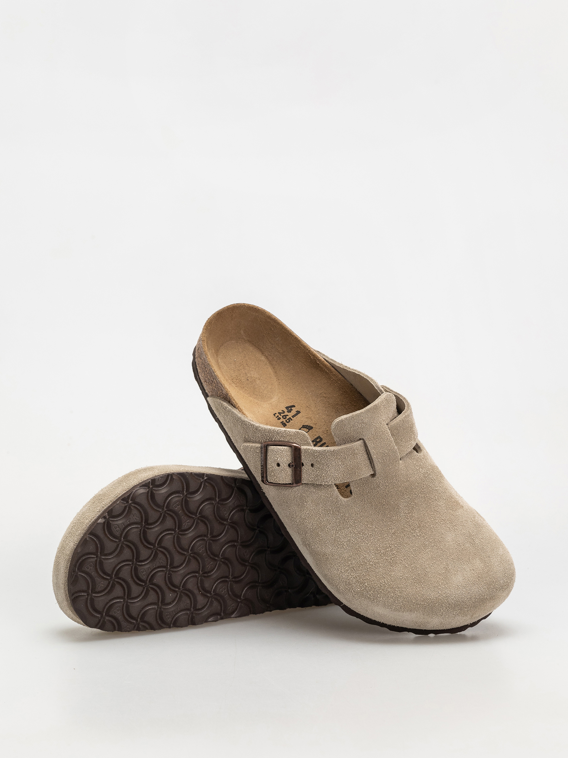 Plážovky Birkenstock Boston Suede Leather Regular (taupe)