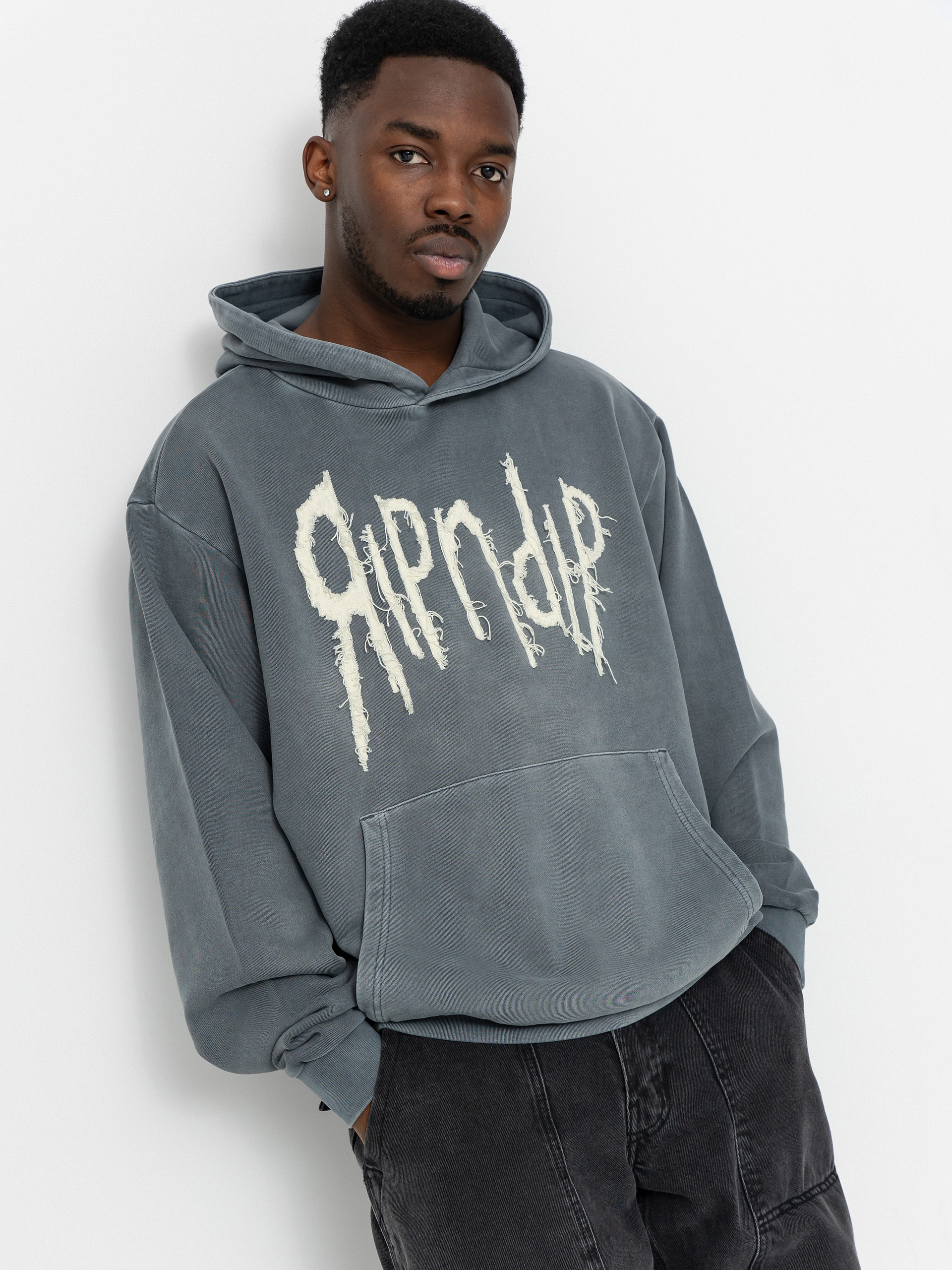 Mikina s kapucí RipNDip Insano Distressed HD (charcoal vintage wash)