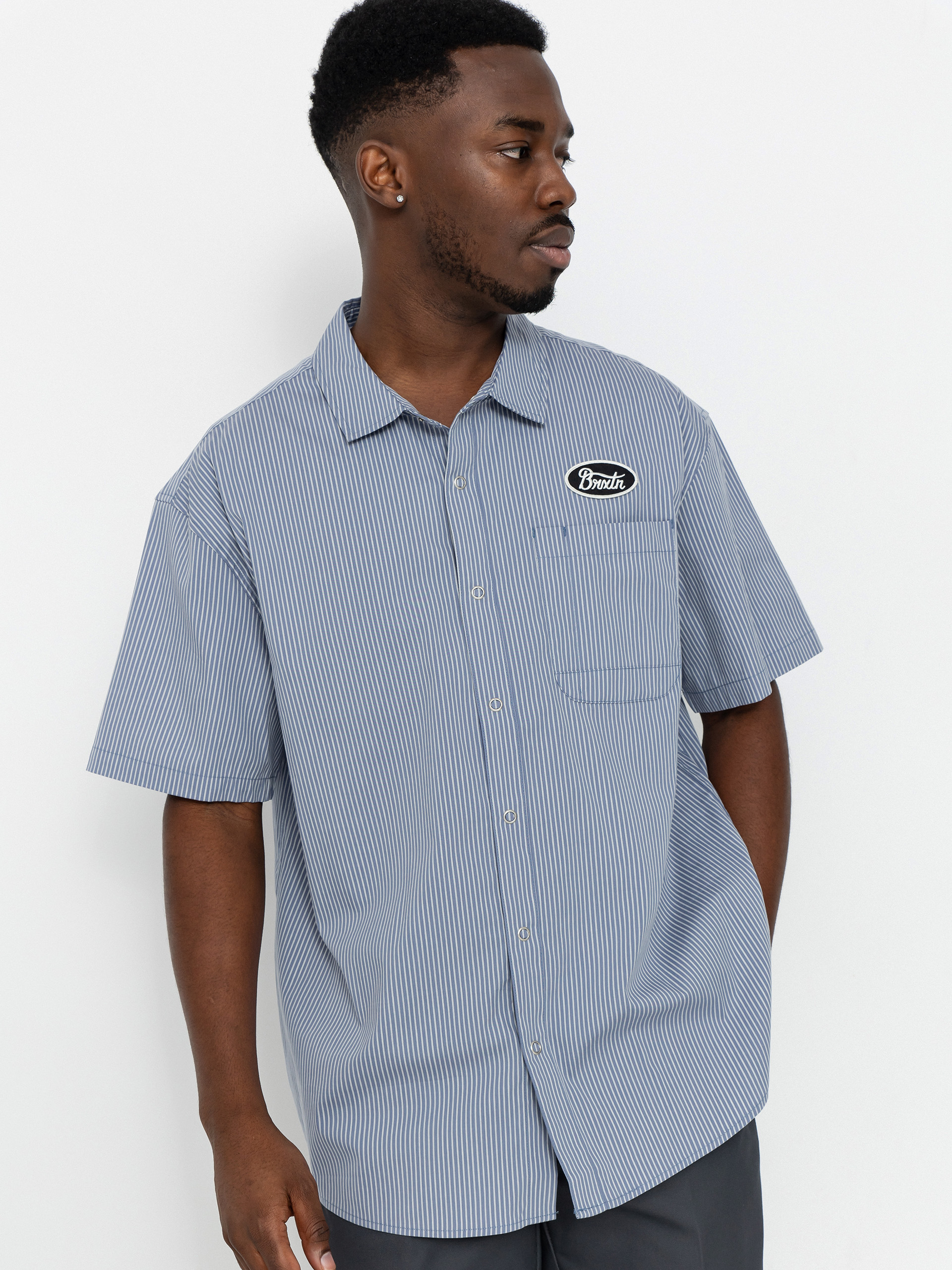 Košile Brixton Builders Auto (twilight blue/white stripe)