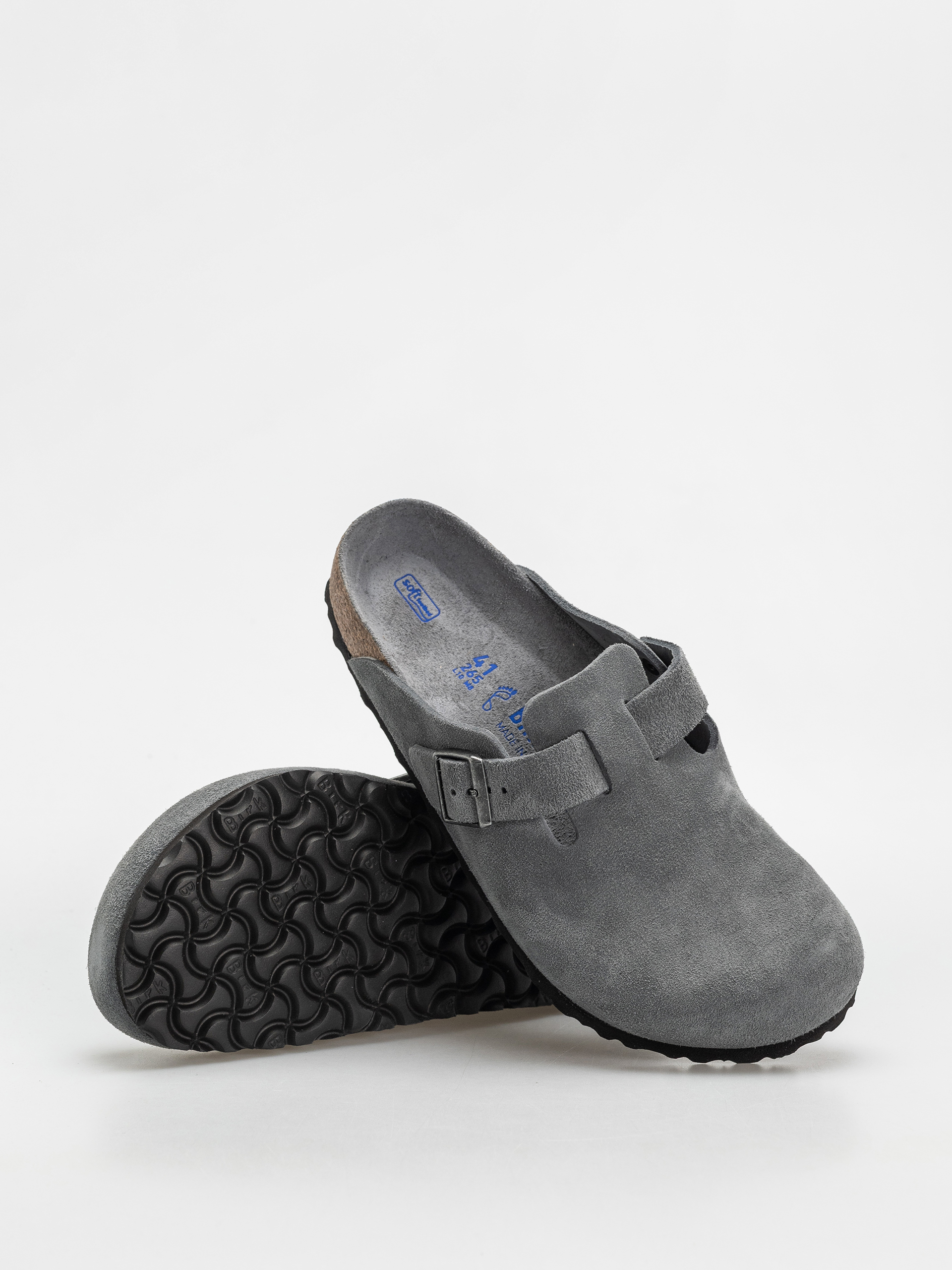 Plážovky Birkenstock Boston SFB Suede Leather Regular (basalt gray)